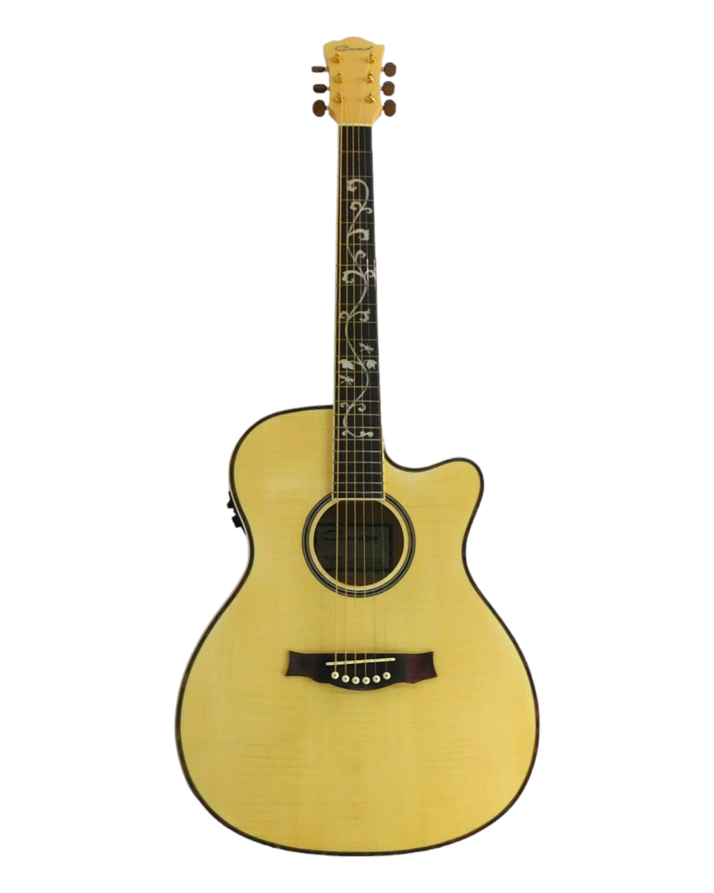 Caraya All Flame Maple Built-In Pickups/Tuner Cutaway Acoustic Guitar - Natural SDG837CEQN