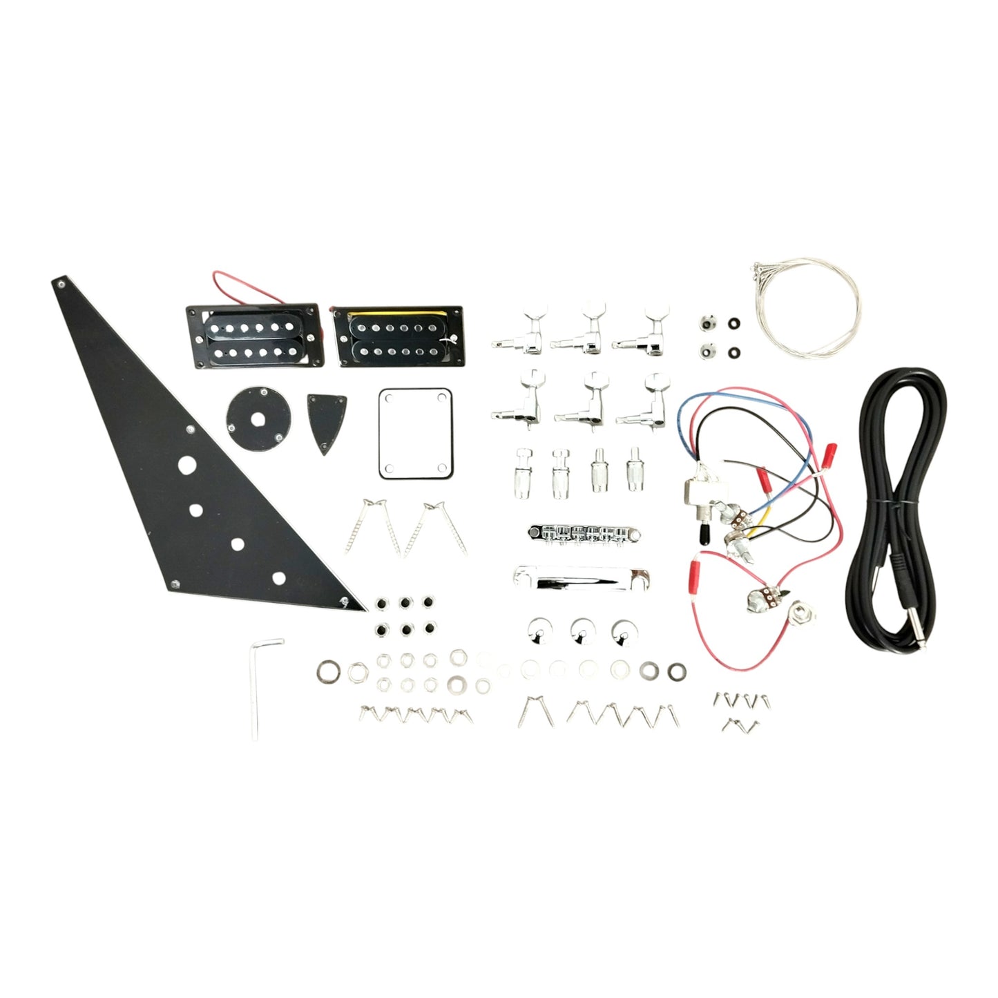 FV09DIY Solid Basswood Body Maple Bolt-On Neck V-Style HH Electric Guitar DIY Kit - Complete No-Soldering w/ Ebony Trims