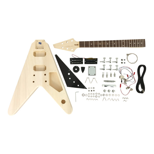 FV09DIY Solid Basswood Body Maple Bolt-On Neck V-Style HH Electric Guitar DIY Kit - Complete No-Soldering w/ Ebony Trims