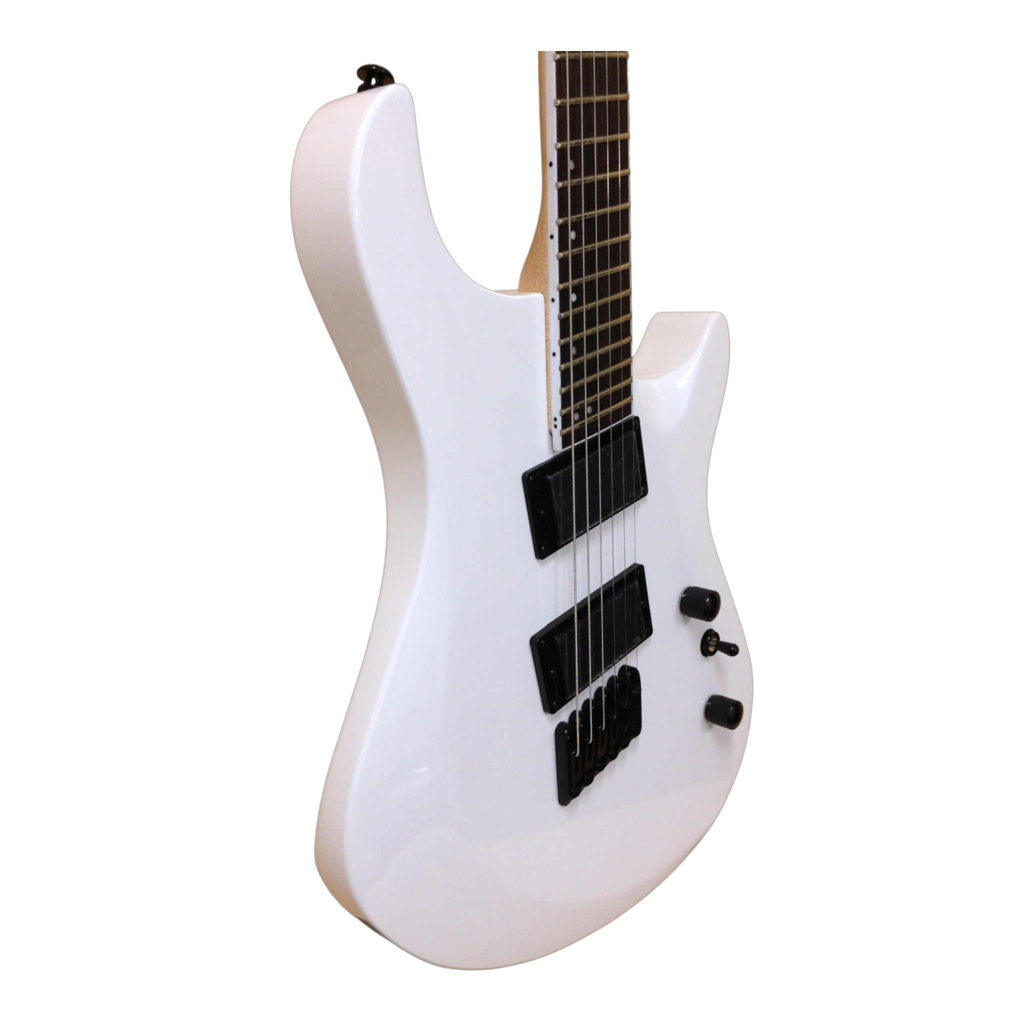 Haze 6FF White 6-String Fanned Fret Electric Guitar with Active Humbuckers