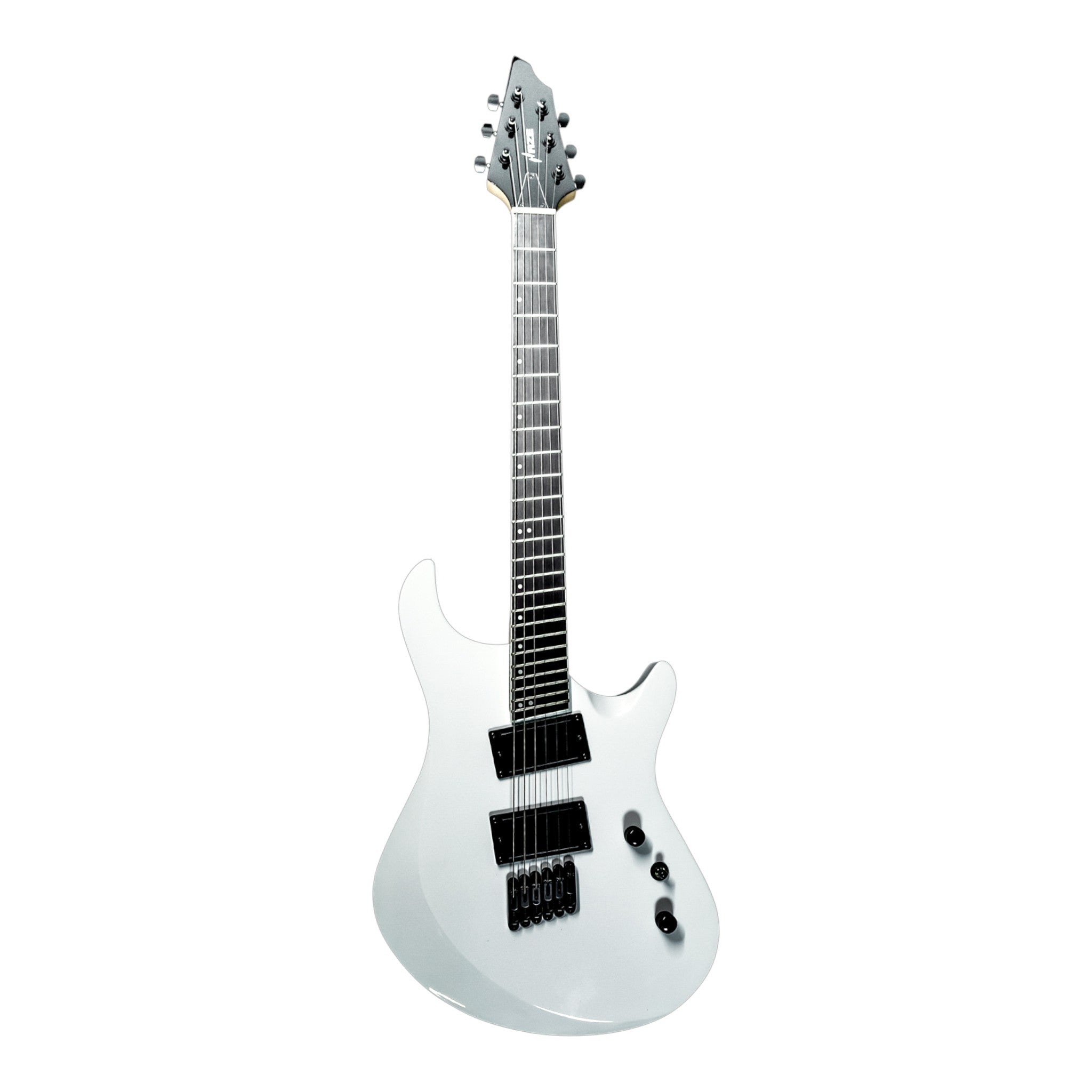 Haze 6FF White 6-String Fanned Fret Electric Guitar with Active Humbuckers