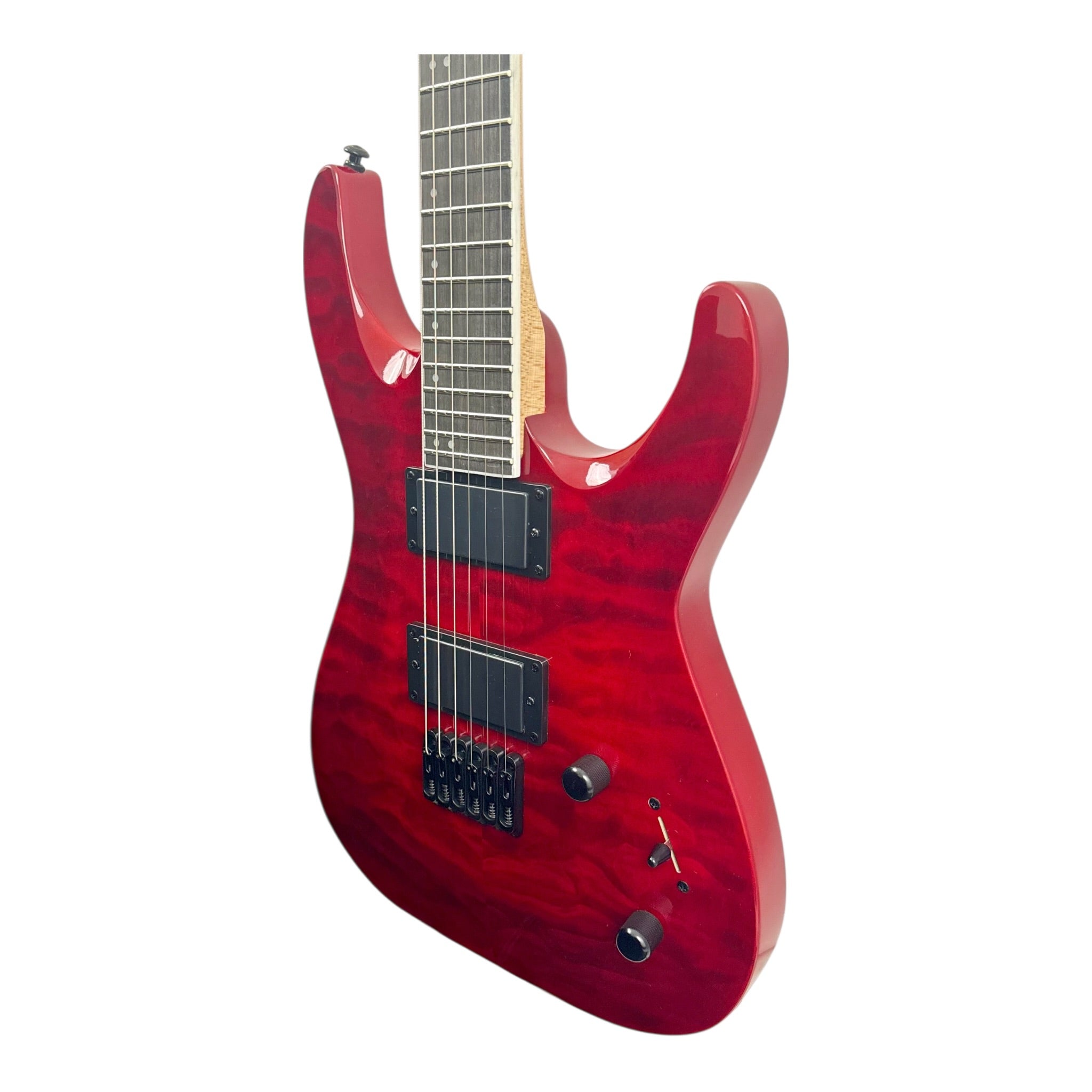 Haze 6LFQRD "Hellfire" Solid White Poplar Body HAX Electric Guitar in Dark Cherry w/ Active Humbuckers