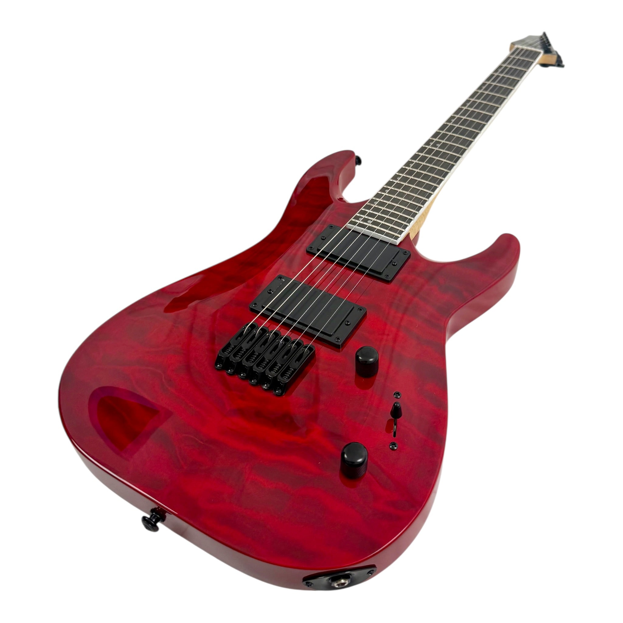 Haze 6LFQRD "Hellfire" Solid White Poplar Body HAX Electric Guitar in Dark Cherry w/ Active Humbuckers
