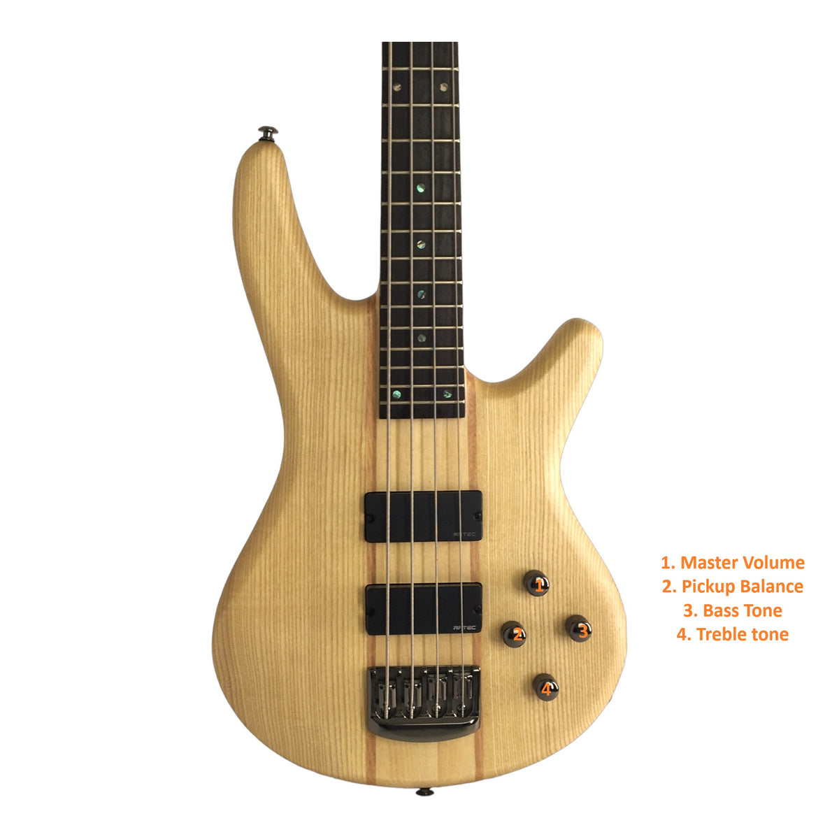 Haze Novara Electric Bass Guitar Premium Ash Maple Body  - Natural B327N