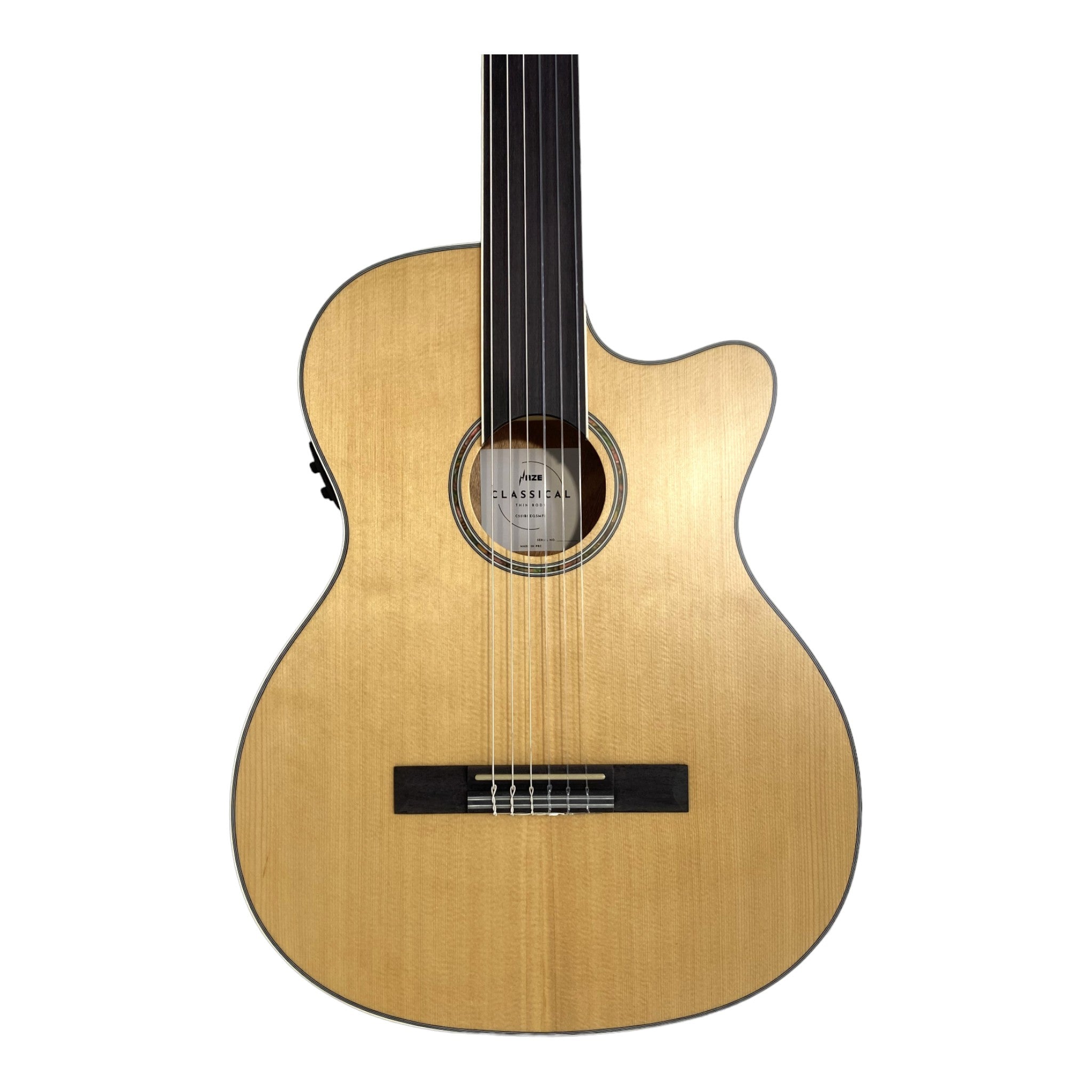 Haze Solid Spruce Fretless Arched Back Thin Body Classical Guitar w/ Built-In Pickups & Tuner in Matte - C551BCEQSMFL