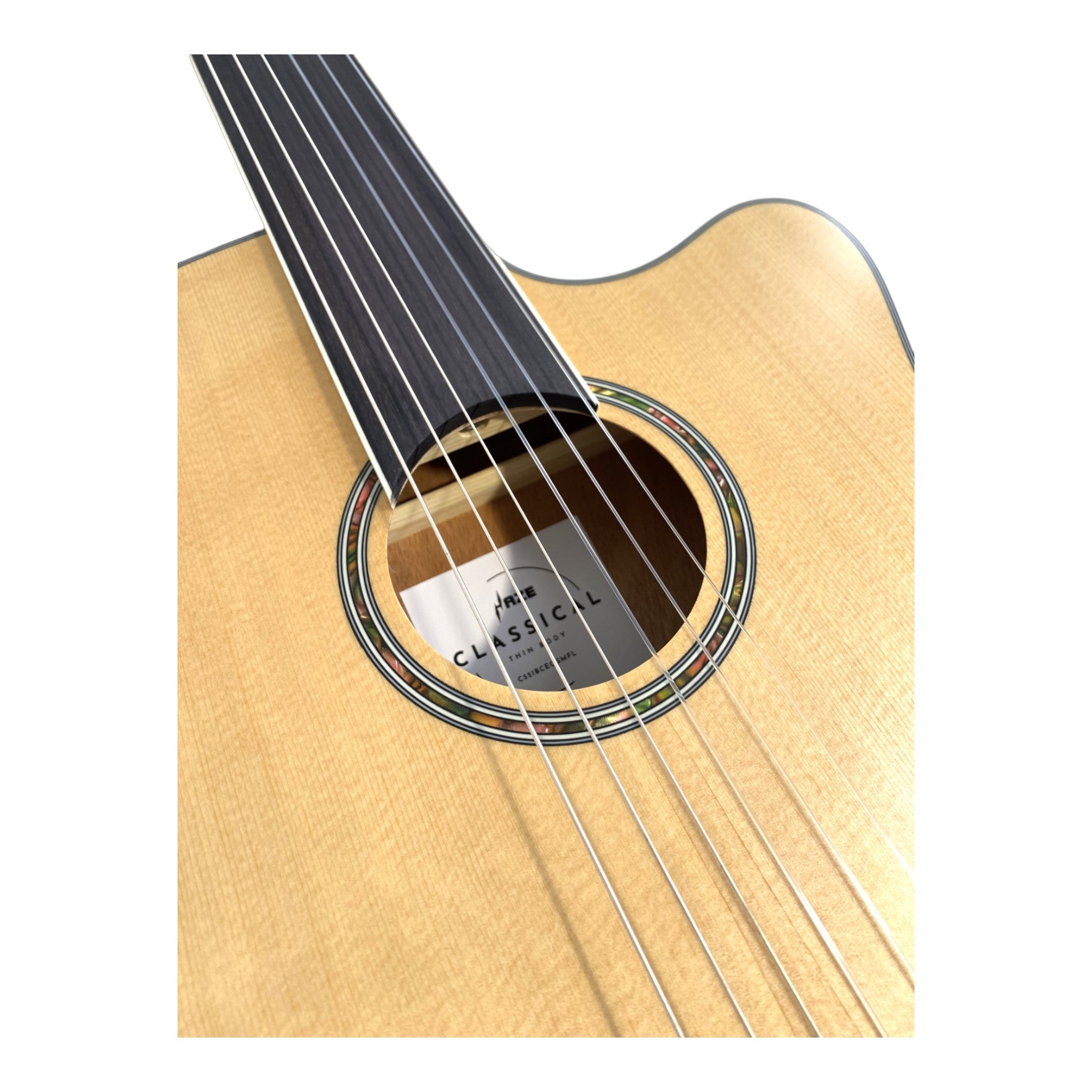 Haze Solid Spruce Fretless Arched Back Thin Body Classical Guitar w/ Built-In Pickups & Tuner in Matte - C551BCEQSMFL