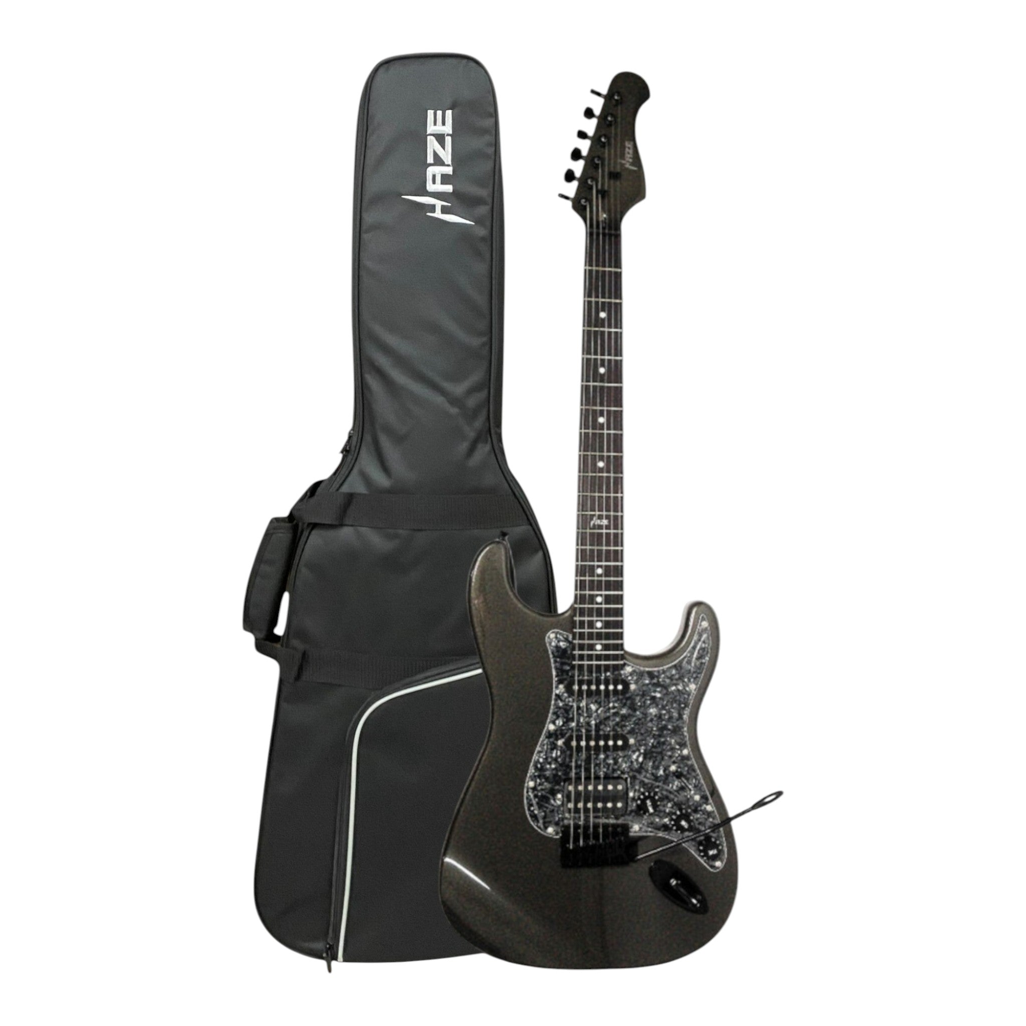 Haze E211 Gunmetal Grey HST Electric Guitar with Accessories + 10W Amp. (Optional)