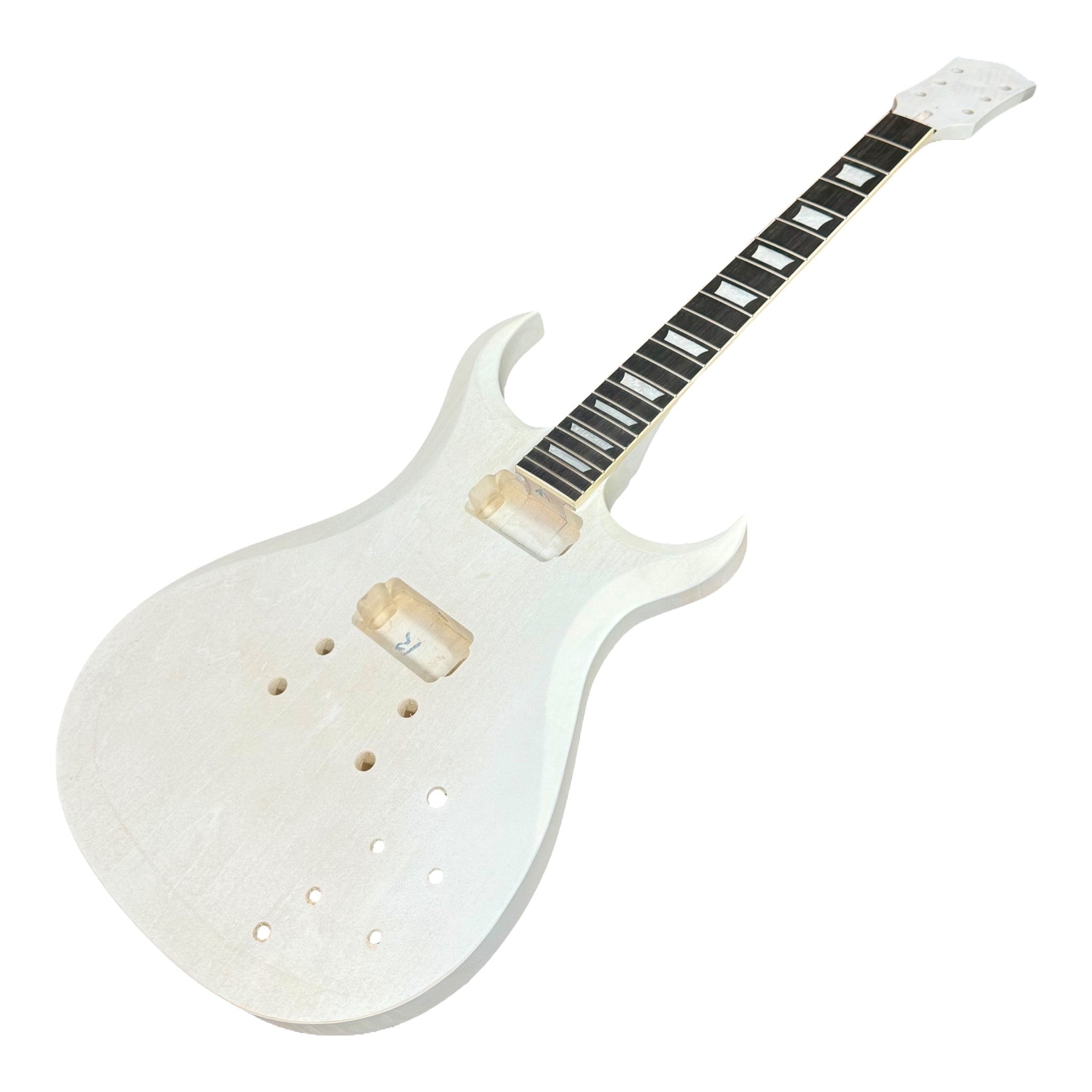 E575DIY White-Primed Poplar Body Set-Neck HGS H-H Electric Guitar DIY Kit - Complete No-Soldering w/ 3-Ply Ebony Trims & Chrome Hardware