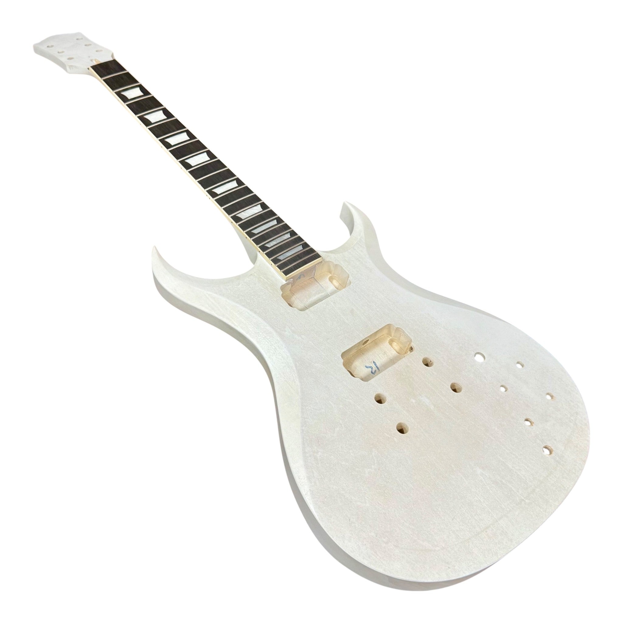 E575DIY White-Primed Poplar Body Set-Neck HGS H-H Electric Guitar DIY Kit - Complete No-Soldering w/ 3-Ply Ebony Trims & Chrome Hardware