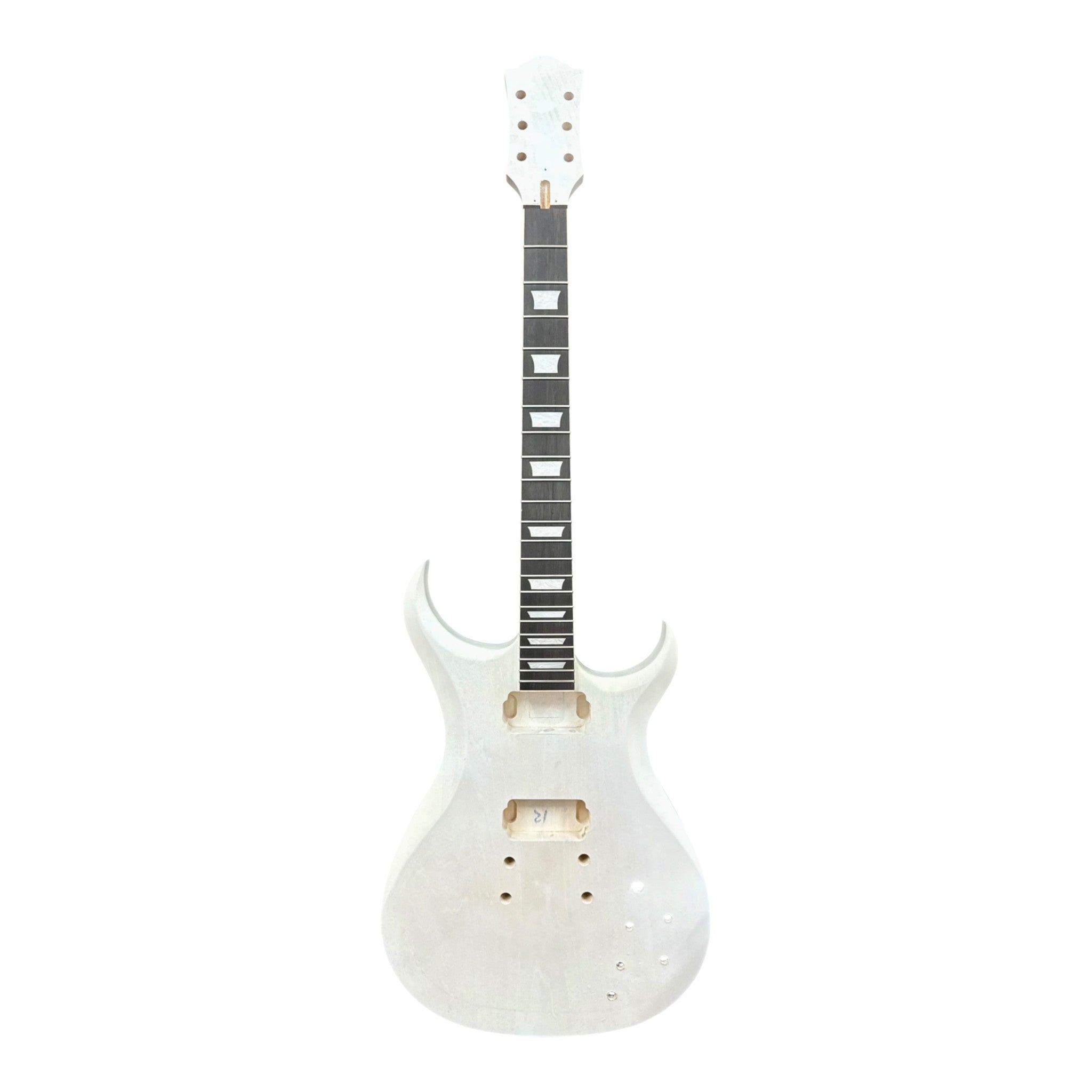 E575DIY White-Primed Poplar Body Set-Neck HGS H-H Electric Guitar DIY Kit - Complete No-Soldering w/ 3-Ply Ebony Trims & Chrome Hardware