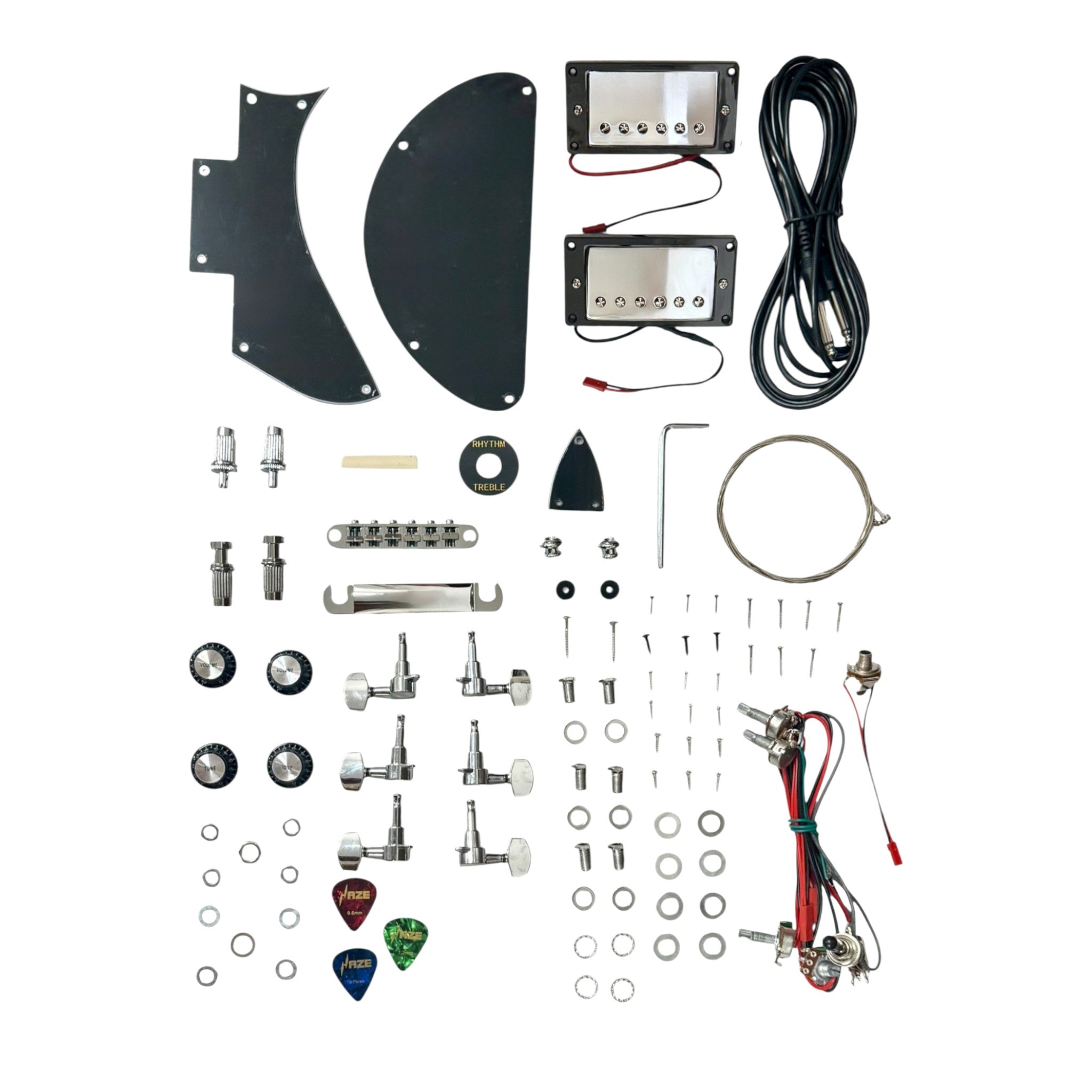 E575DIY White-Primed Poplar Body Set-Neck HGS H-H Electric Guitar DIY Kit - Complete No-Soldering w/ 3-Ply Ebony Trims & Chrome Hardware