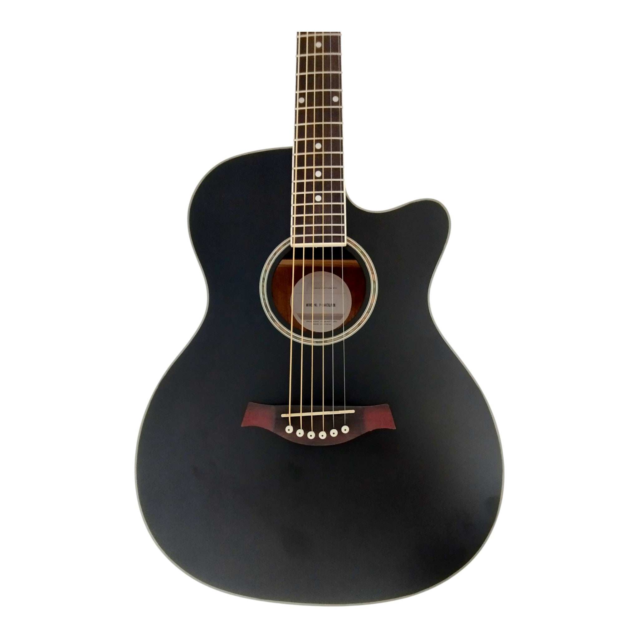 Haze F560CEQMBK Spruce Top Built-In Pickup/Tuner OM Cutaway Acoustic Guitar - Black with Accessories and 10W Amp. (Optional)