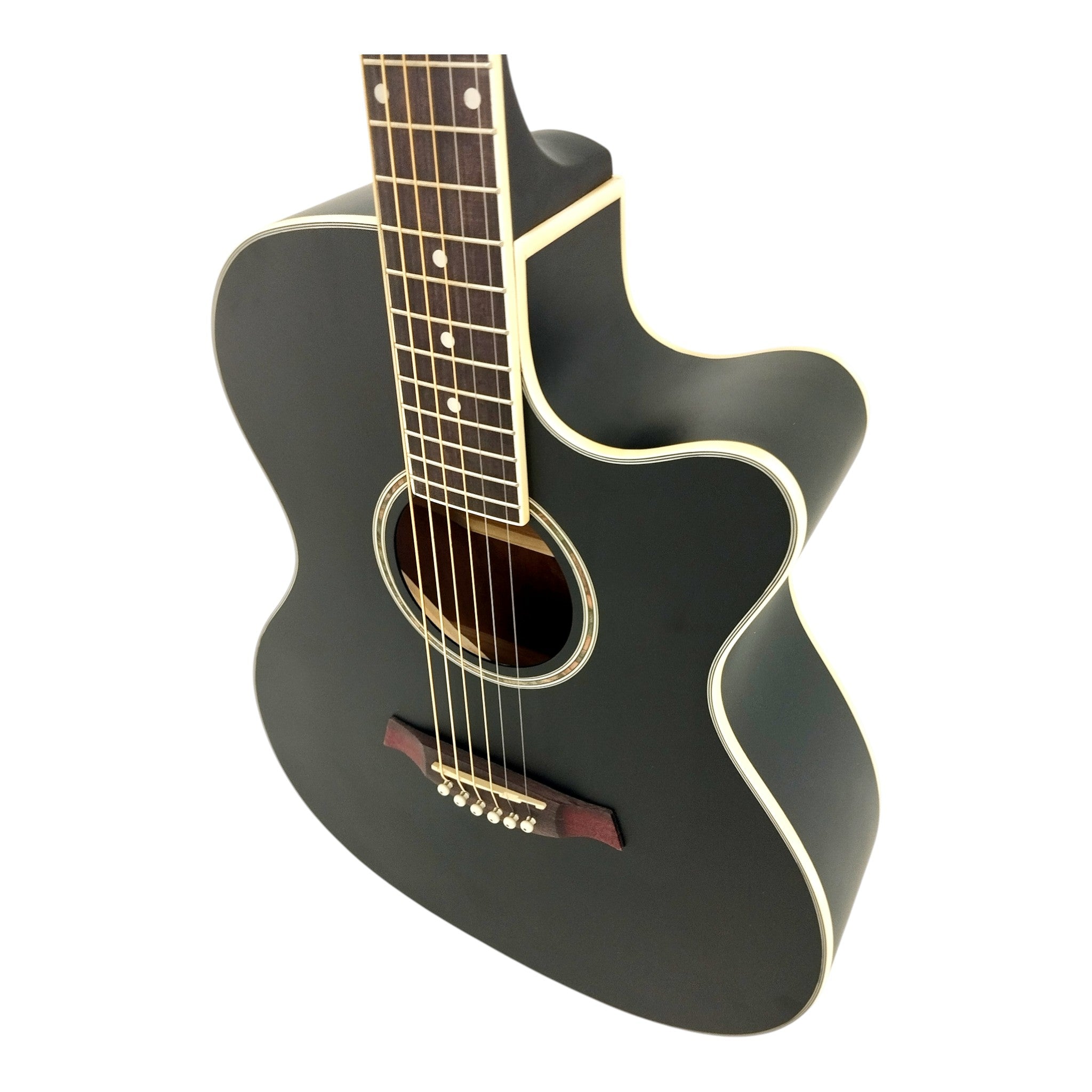 Haze F560CEQMBK Spruce Top Built-In Pickup/Tuner OM Cutaway Acoustic Guitar - Black with Accessories and 10W Amp. (Optional)