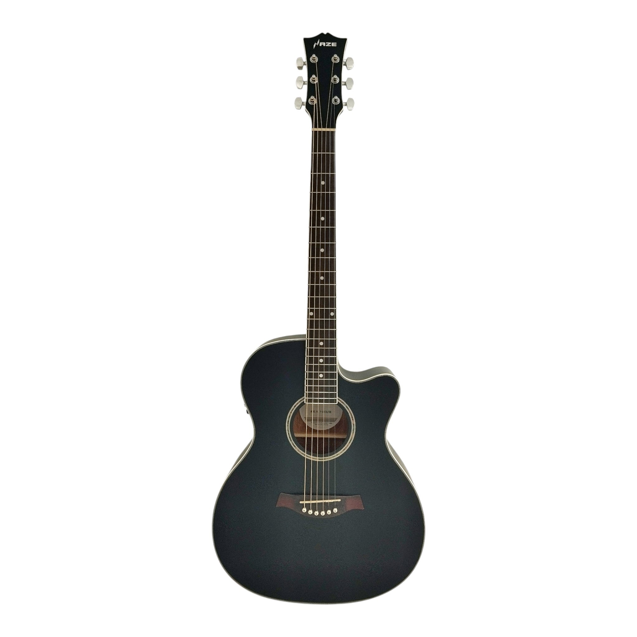 Haze F560CEQMBK Spruce Top Built-In Pickup/Tuner OM Cutaway Acoustic Guitar - Black with Accessories and 10W Amp. (Optional)