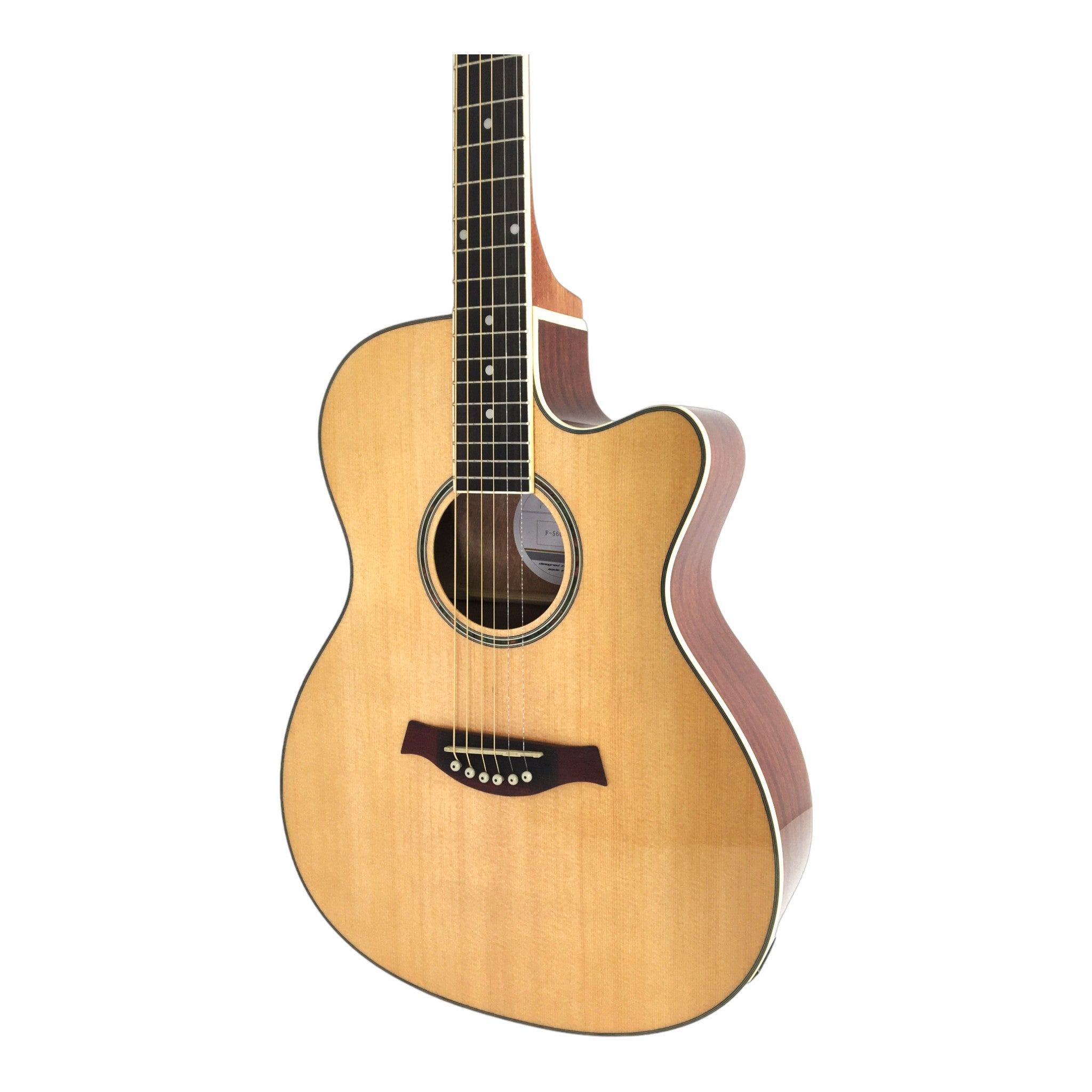 Haze F560CEQN Spruce Top Built-In Pickup/Tuner OM Cutaway Acoustic Guitar - Natural with Accessories and 10W Amp. (Optional)