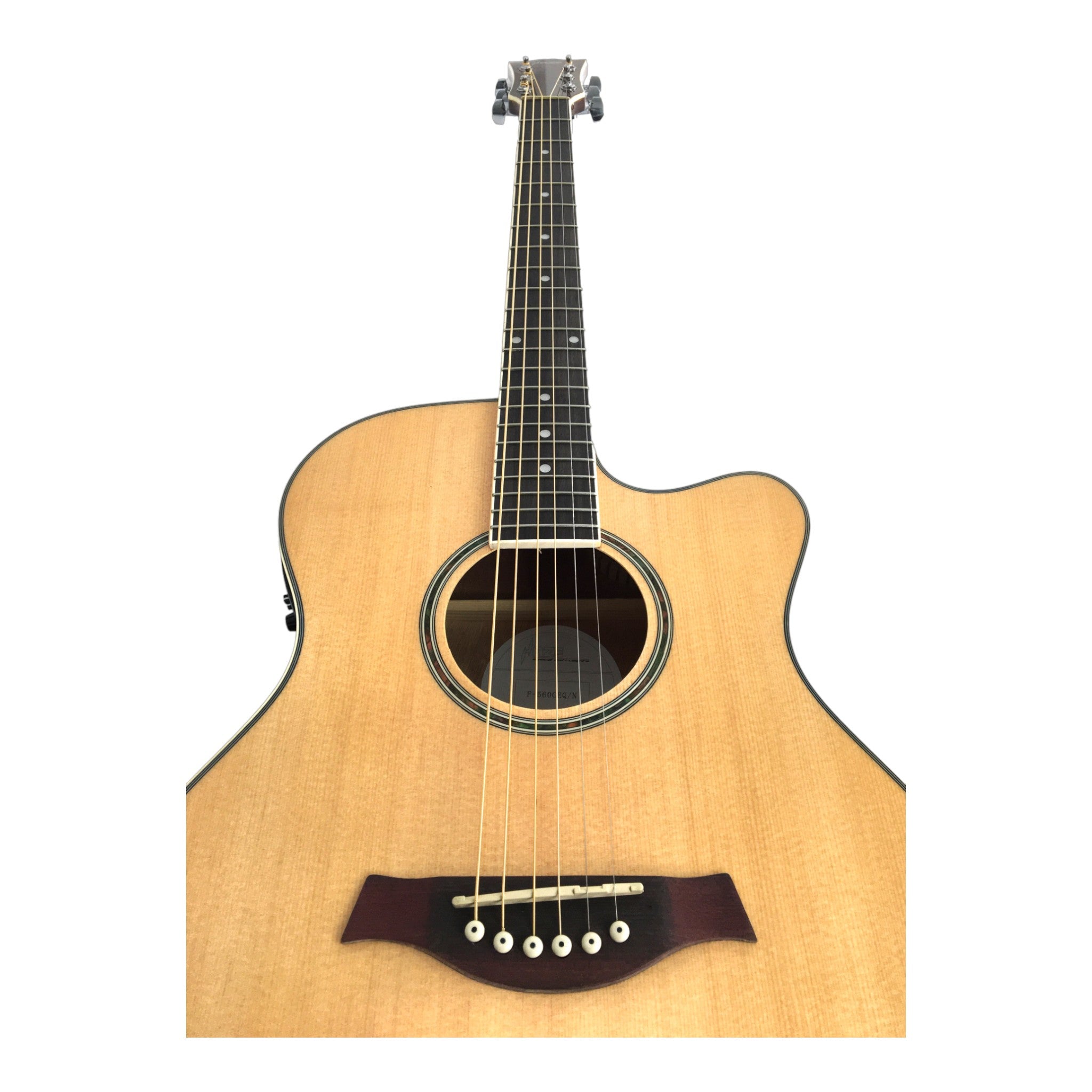 Haze F560CEQN Spruce Top Built-In Pickup/Tuner OM Cutaway Acoustic Guitar - Natural with Accessories and 10W Amp. (Optional)