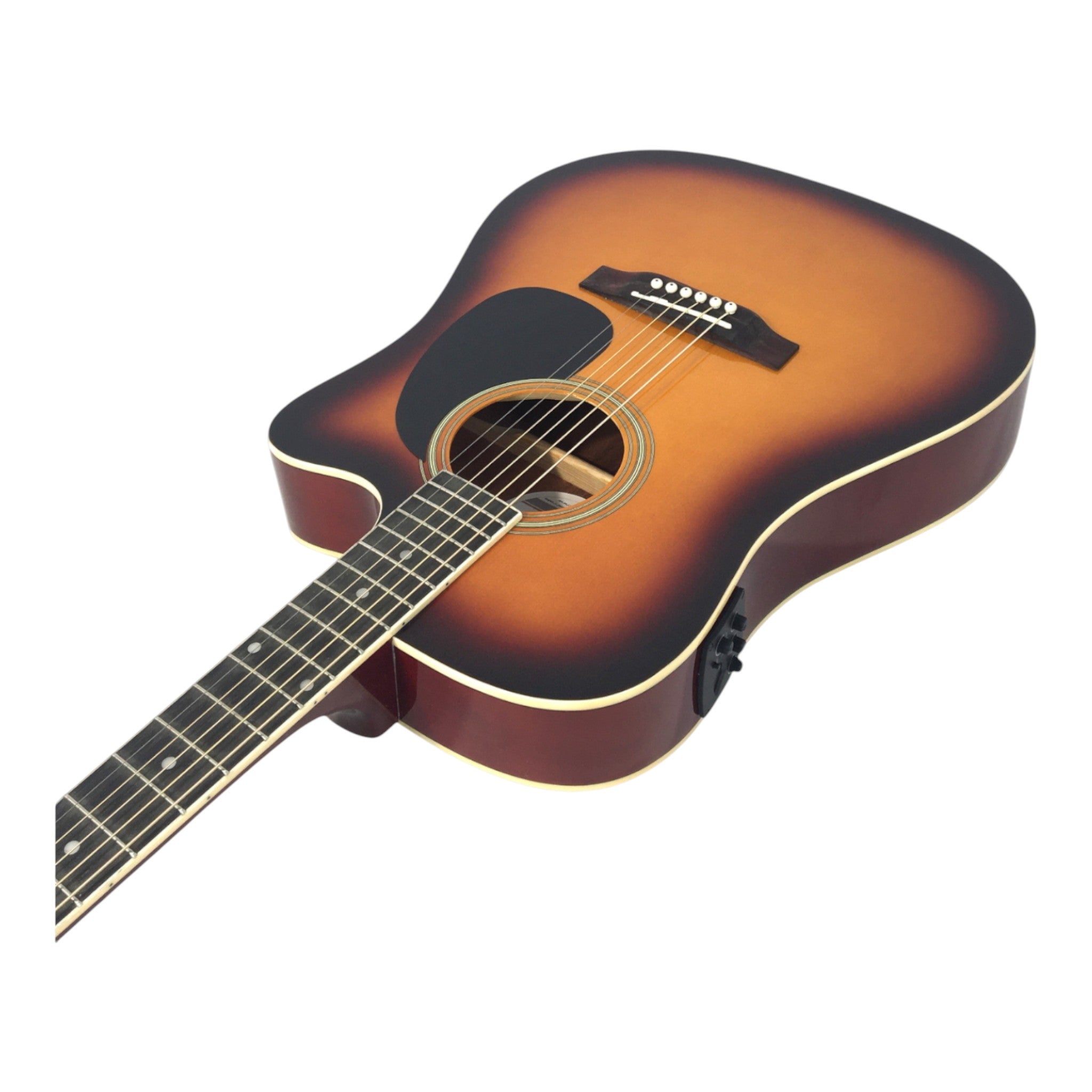 Haze F631BCEQBS Thin-Body Built-In Pickups/Tuner Acoustic Guitar - Sunburst with Accessories and 10W Amp. (Optional)
