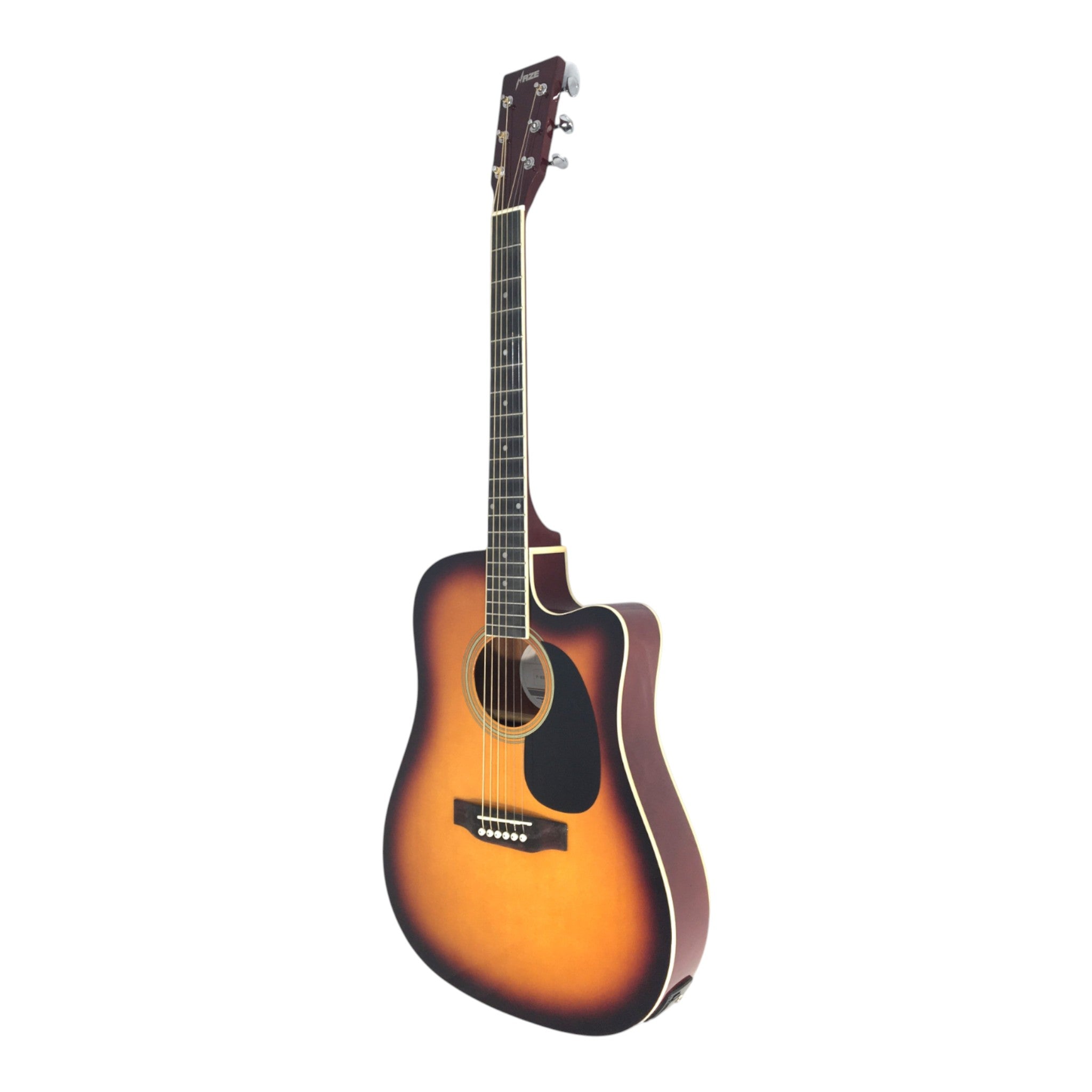 Haze F631BCEQBS Thin-Body Built-In Pickups/Tuner Acoustic Guitar - Sunburst with Accessories and 10W Amp. (Optional)