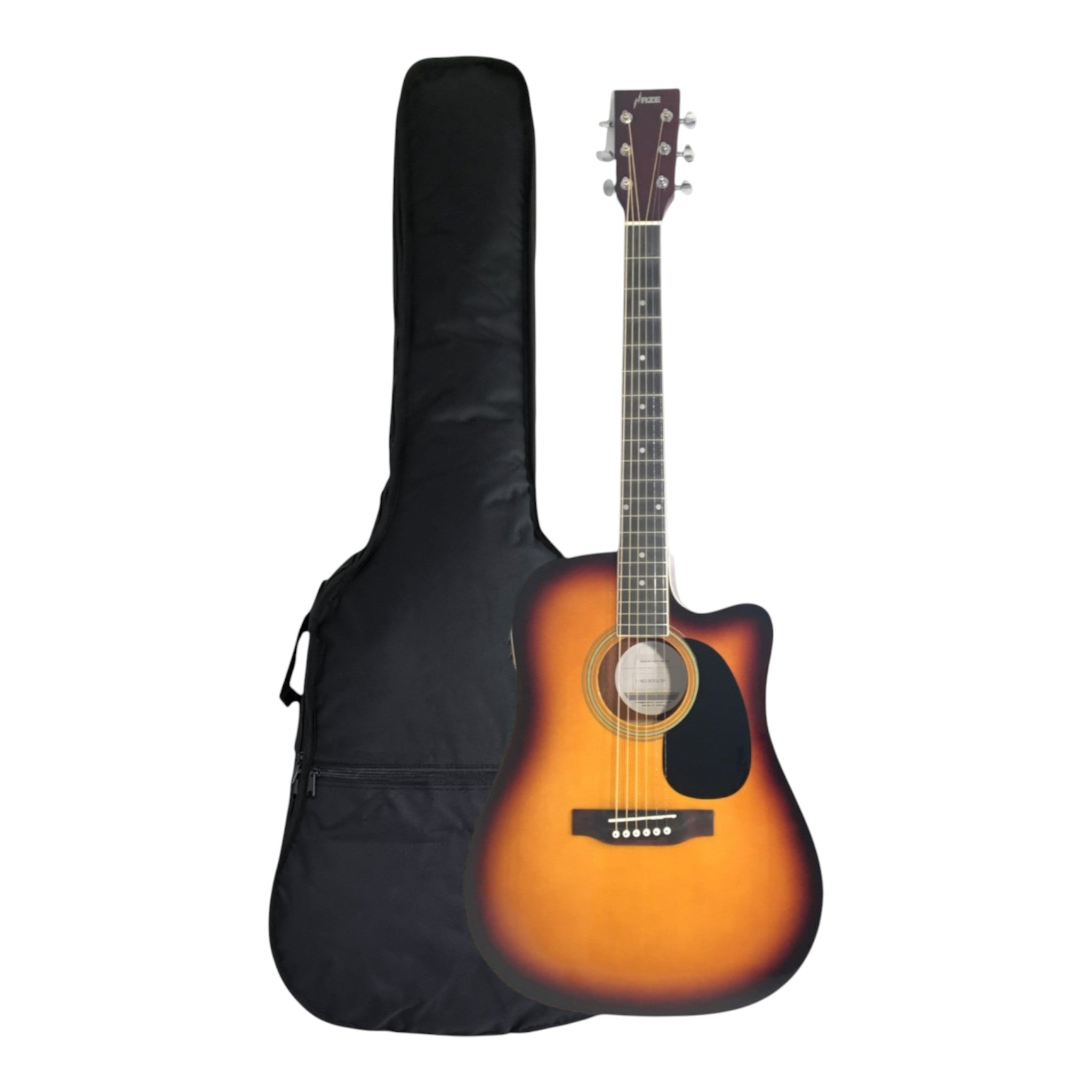 Haze F631BCEQBSGA15T Thin Body Acoustic Guitar, Sunburst, EQ, Cutaway + 15W Amplifier, Free Gig Bag, Picks