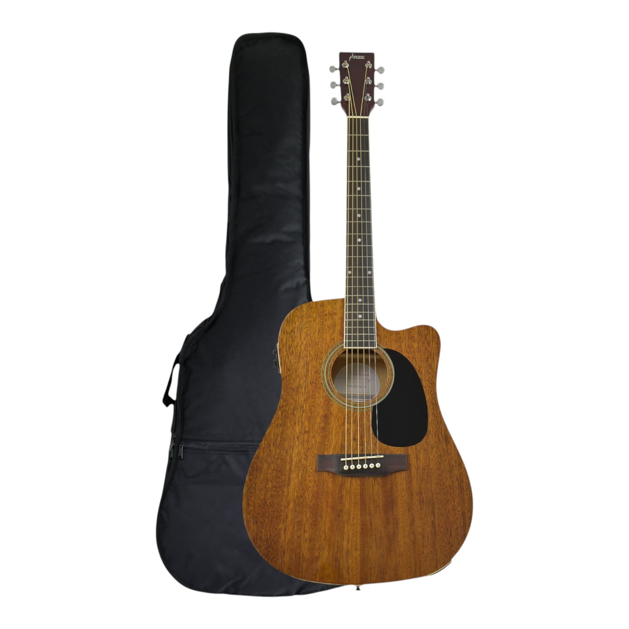 Haze F631BCEQMS Thin-Body Built-In Pickups/Tuner Acoustic Guitar - Natural with Accessories and 10W Amp. (Optional)