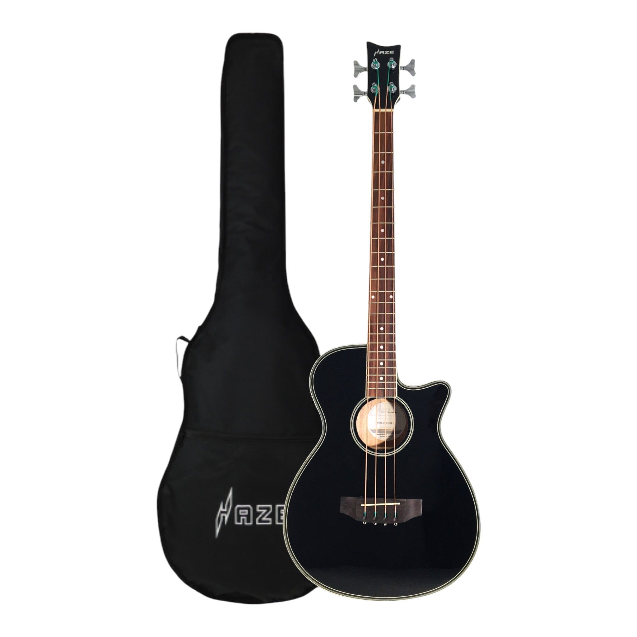 Haze FB711BCEQBK34 4-String Electric-Acoustic Bass Guitar with EQ, comes with bag, picks
