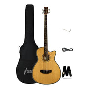 Haze FB711BCEQN34 3/4 4-String Electric-Acoustic Bass Guitar Natural + Free Gig Bag
