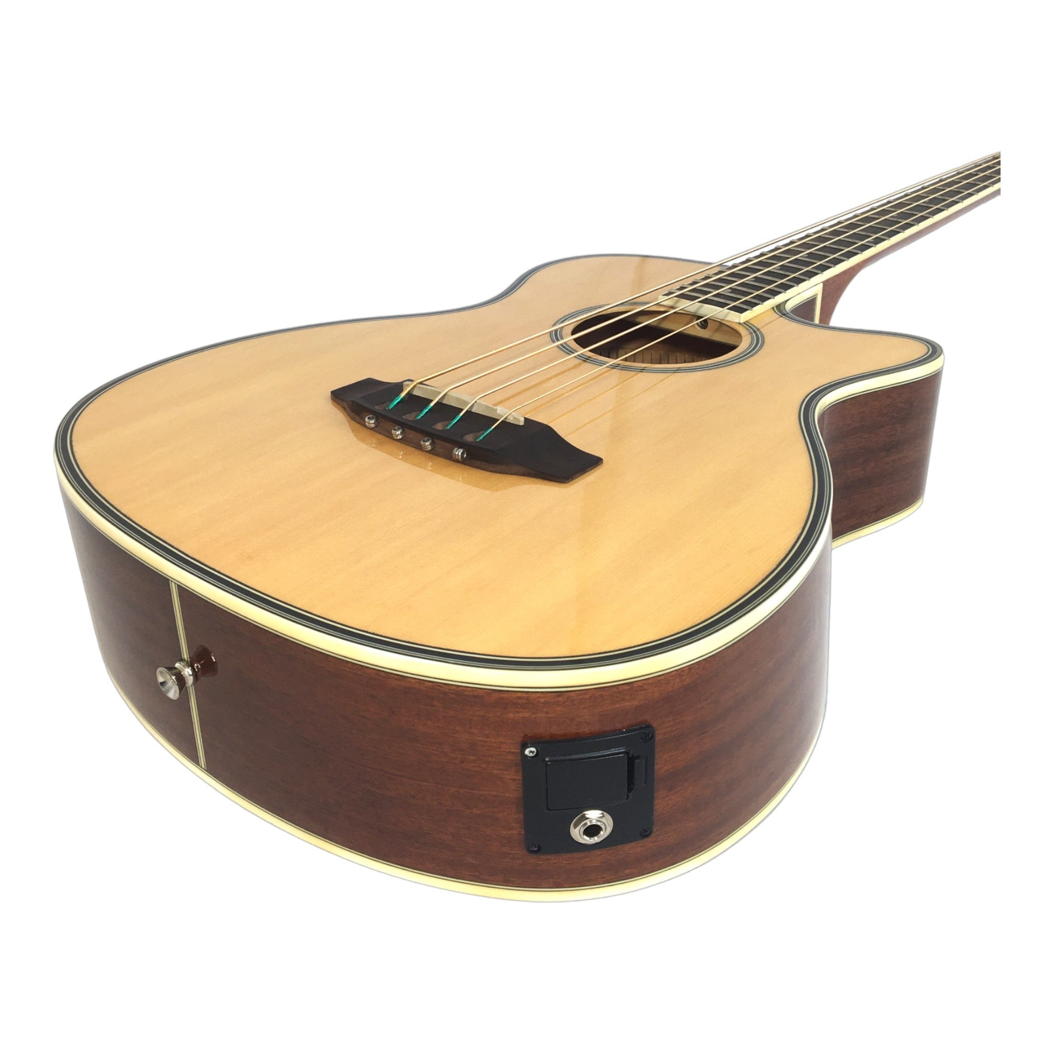 Haze FB711BCEQN44 4-String Electric-Acoustic Bass Guitar, Natural + Free Gig Bag, picks and strap