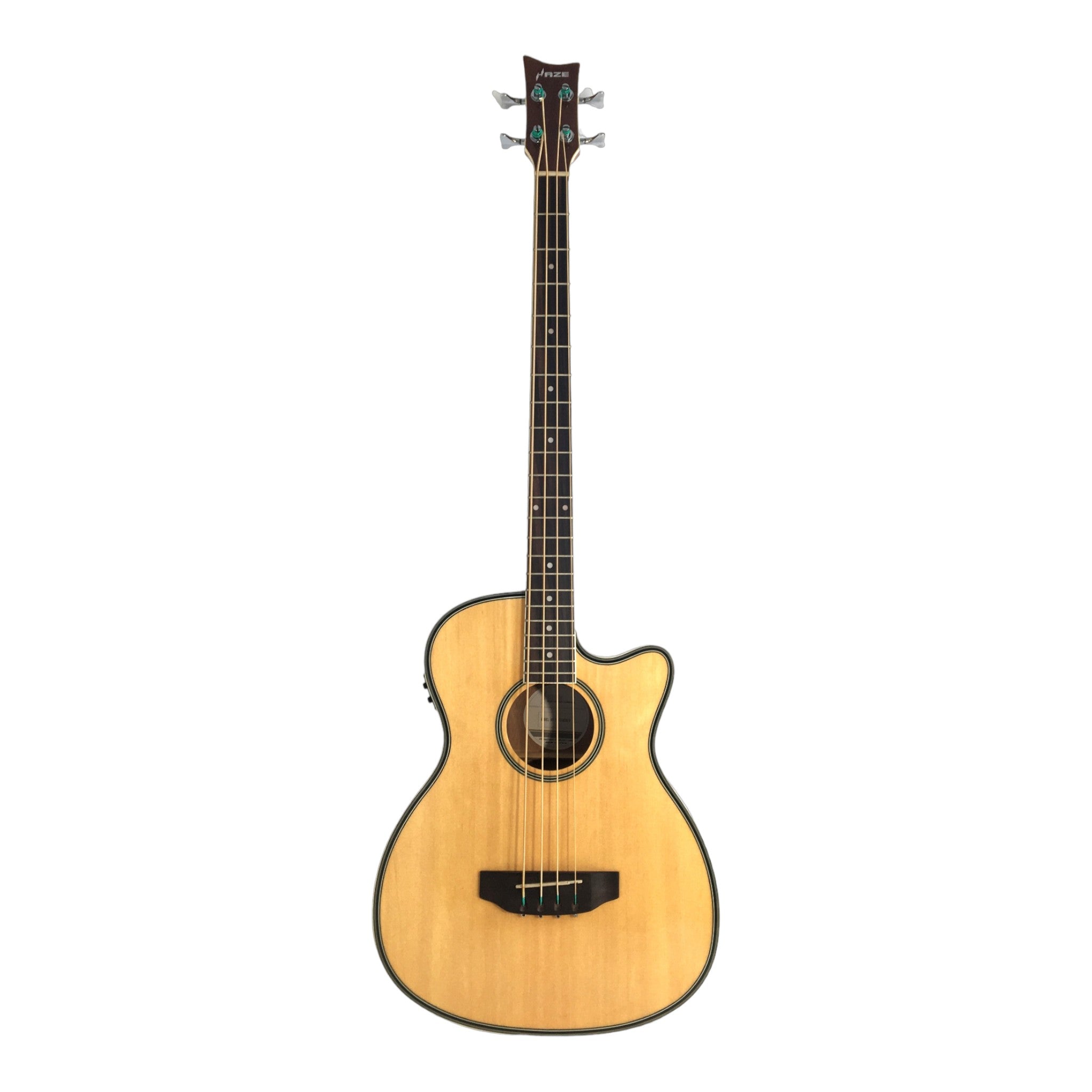Haze FB711BCEQN44 4-String Electric-Acoustic Bass Guitar, Natural + Free Gig Bag, picks and strap