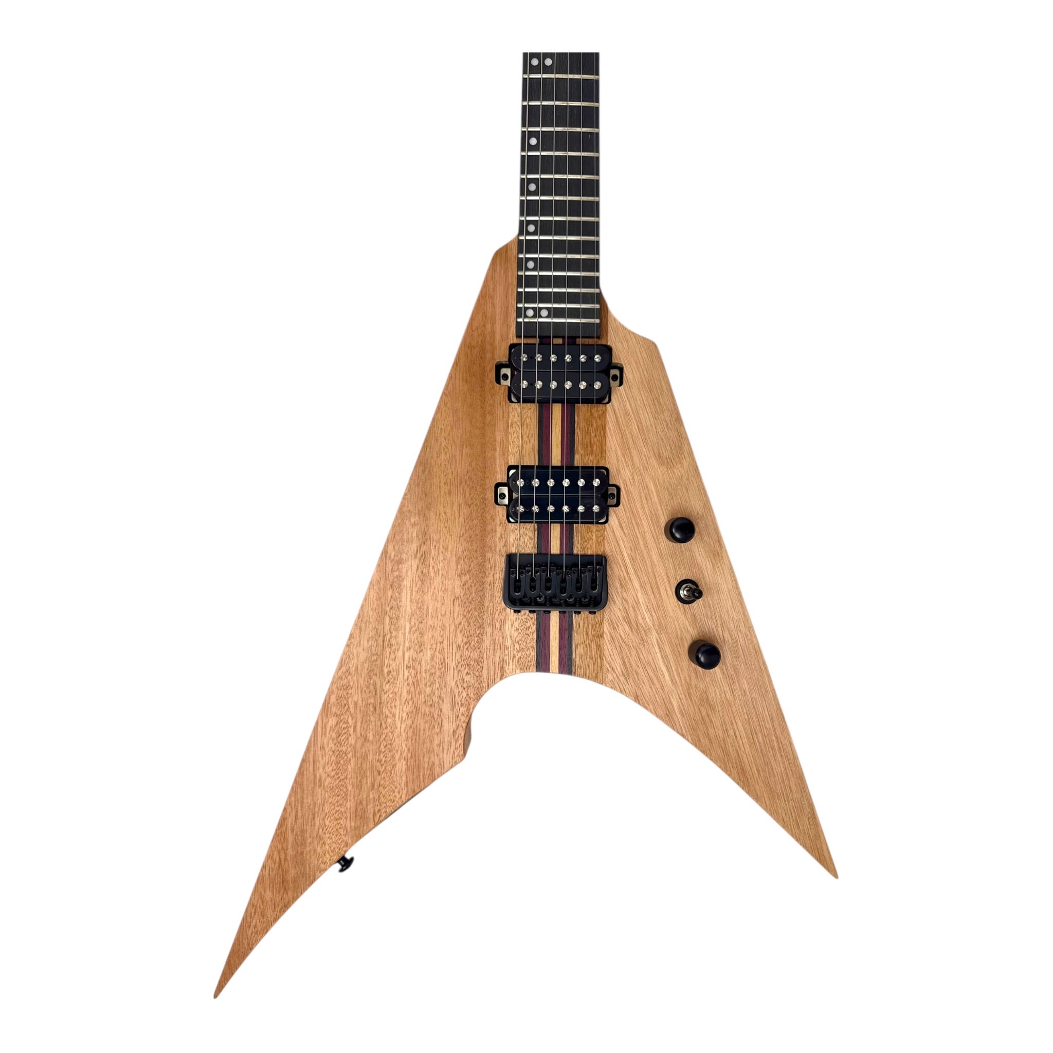 Haze FV6MS Woodgrain "Foxglove" Okoume V-Shaped Electric Guitar w/ Belcat Coil Pickups