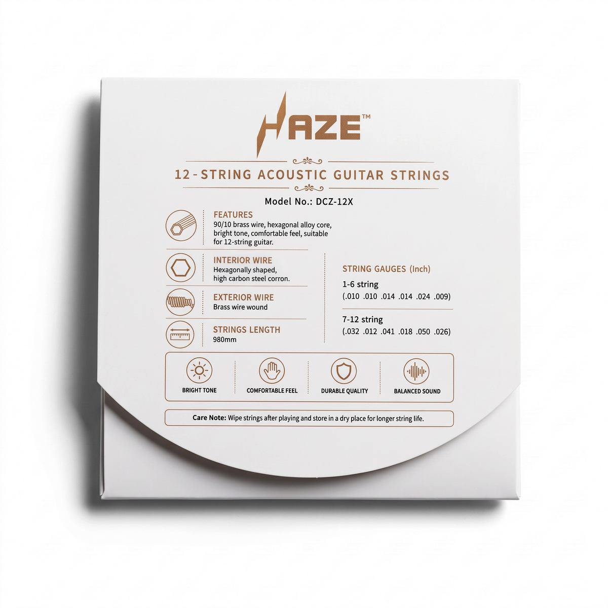 Haze Guitar Australia DCZ12X 12-string acoustic guitar string set packaging with technical specifications