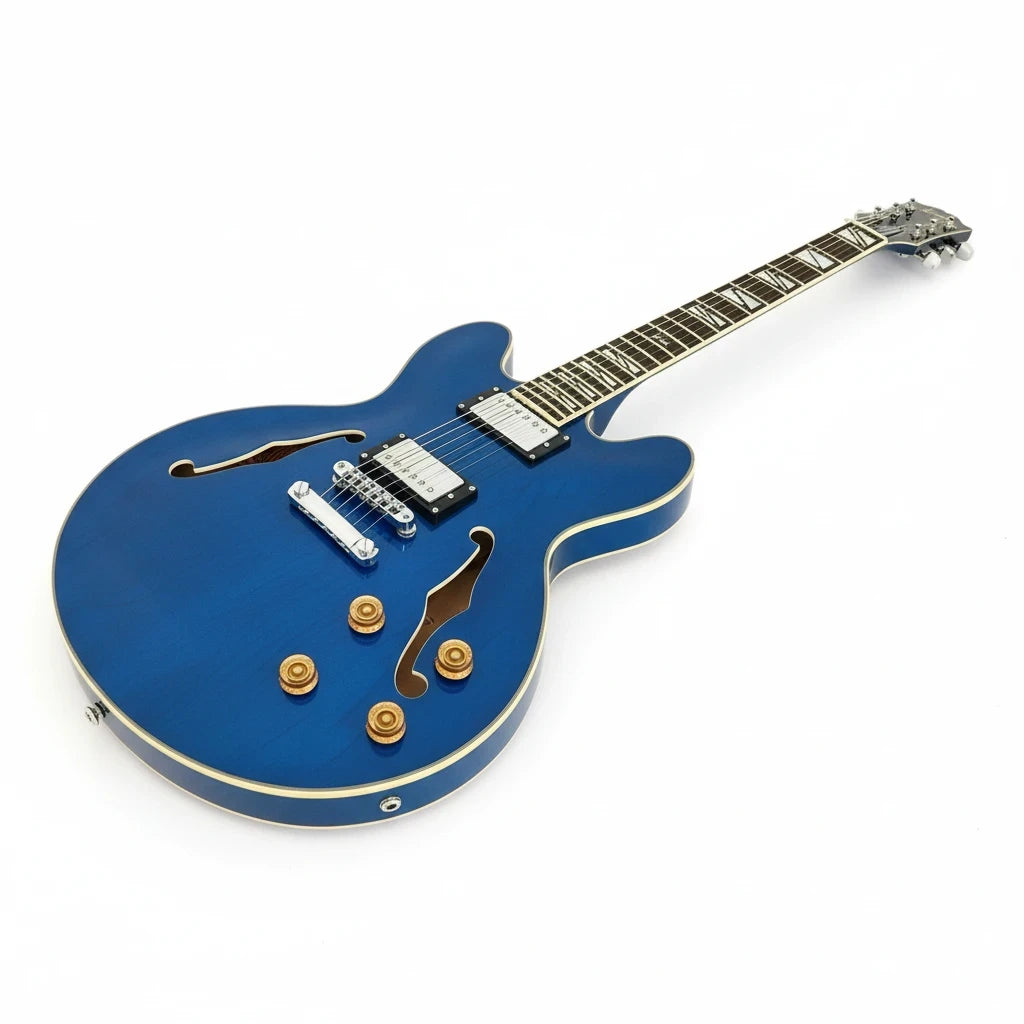 Haze Guitar Australia SEG272 semi-hollow electric guitar in royal blue flame finish with dual humbuckers