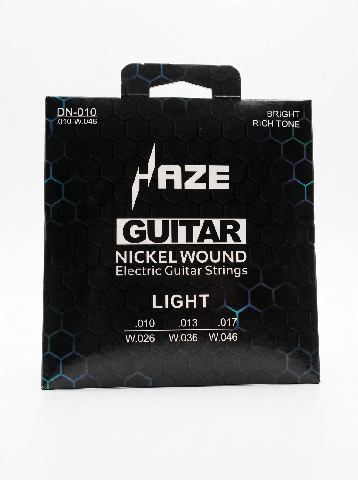 Haze Guitar Australia DN010 light gauge nickel wound electric guitar strings in black hexagonal pattern packaging