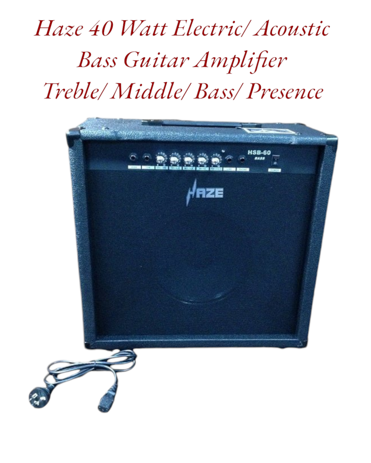 Haze Guitar Australia HSB60 40-watt black bass amplifier with 10-inch speaker and EQ controls for home practice.