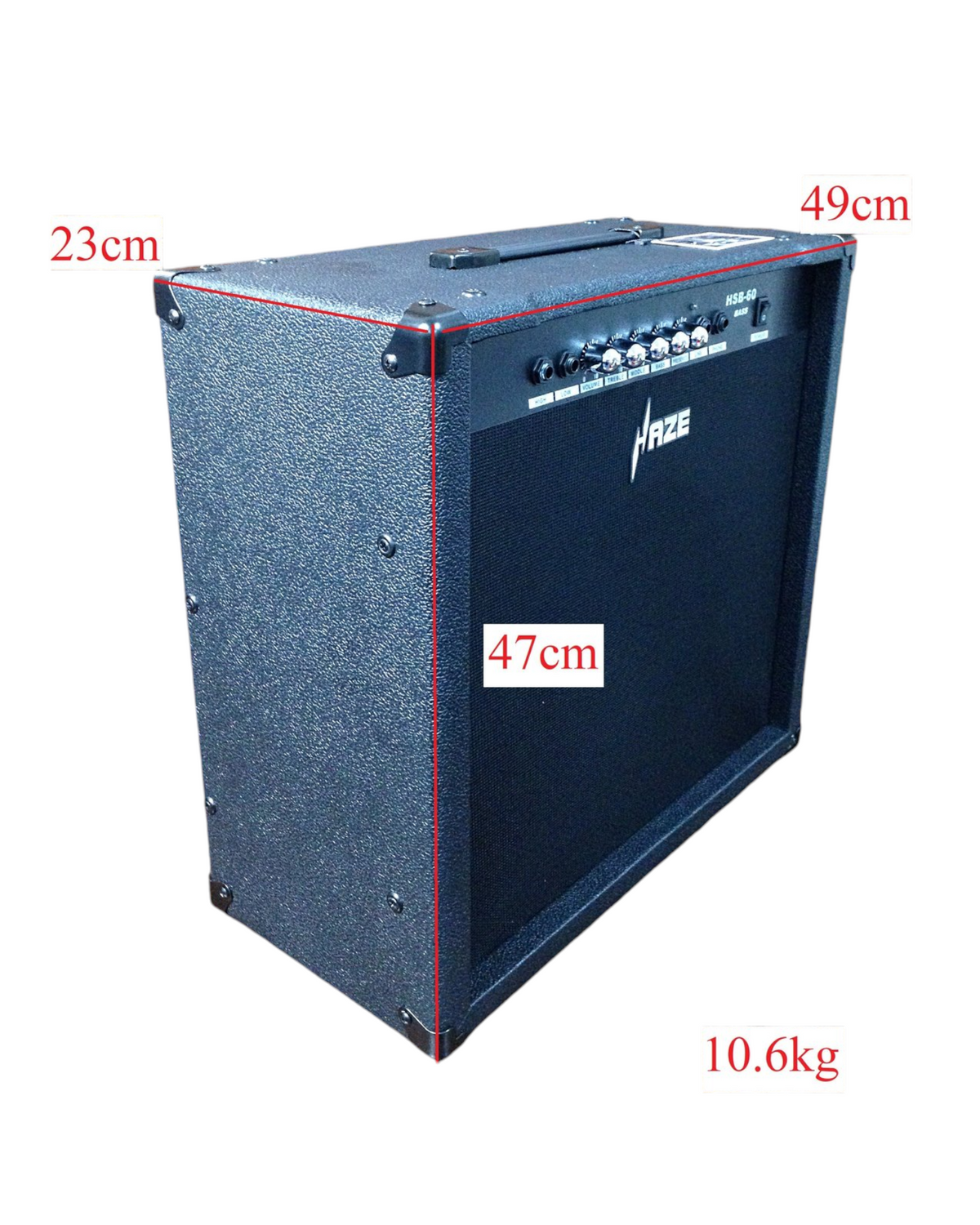 Haze Guitar Australia HSB60 40W black bass amplifier with 10-inch speaker, EQ controls, and headphone output.