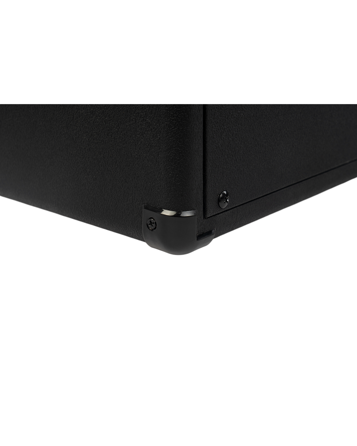 Close-up of the black corner protector on a Haze Guitar Australia Joyo B110 bass cabinet with durable PVC finish.