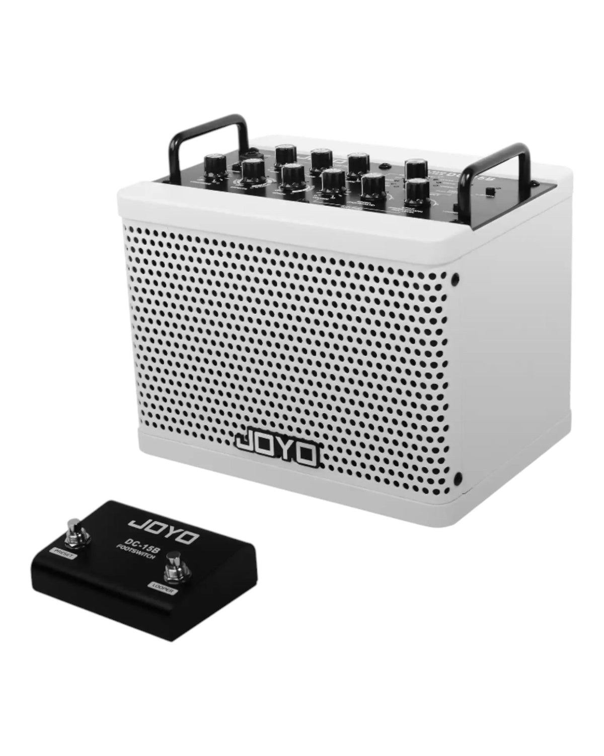 Haze Guitar Australia Joyo DC15B portable 15W digital bass amplifier in white with included footswitch pedal