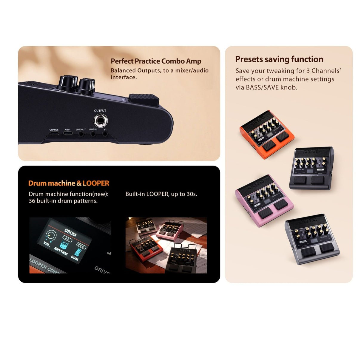 Haze Guitar Australia Joyo JAM BUDDY II portable multi-effect modelling guitar amplifier in orange and black colors.
