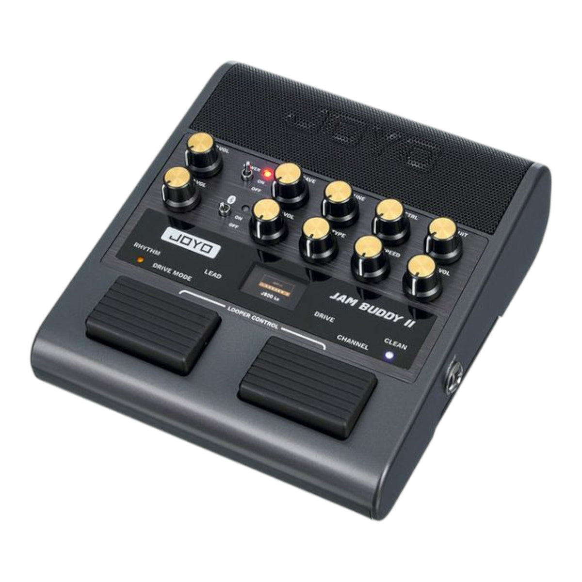 Haze Guitar Australia Joyo JAM BUDDY II portable black guitar amplifier with footswitches, knobs, and LCD display