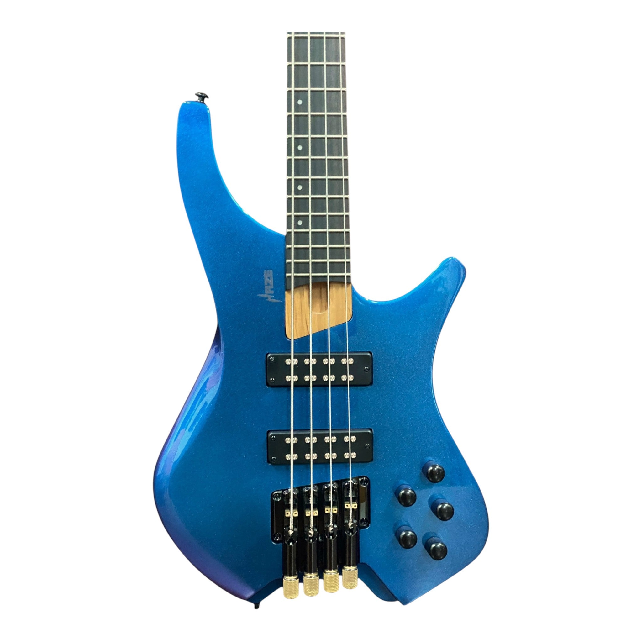 Haze HB4BLP Aurora Series Headless Electric Bass – 24-Fret Roasted Maple Neck, Blue-Purple Chameleon Finish, & Active BJ-80 Pickups