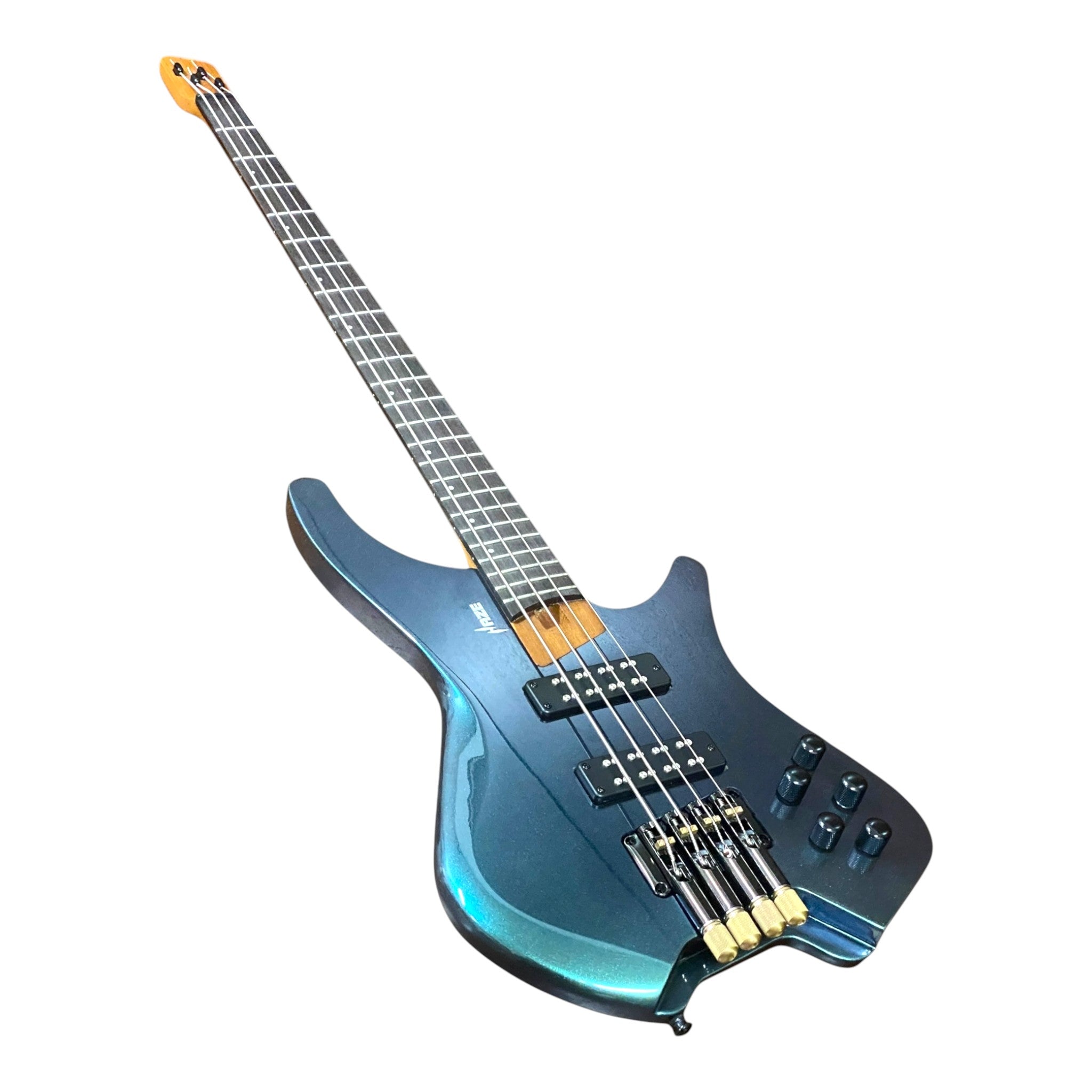 Haze HB4GNP Aurora Series Headless Electric Bass – 24-Fret Roasted Maple Neck, Green-Purple Chameleon Finish, & Active BJ-80 Pickups