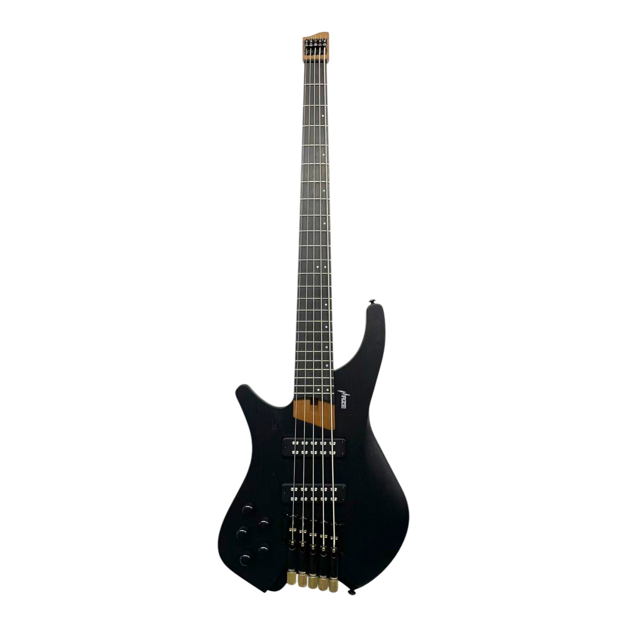 Haze HB5 “Ashbound” Left-Handed Headless 5-String Electric Bass – Active BJ-80 Pickups – Woodgrain Black – HB5BKLH