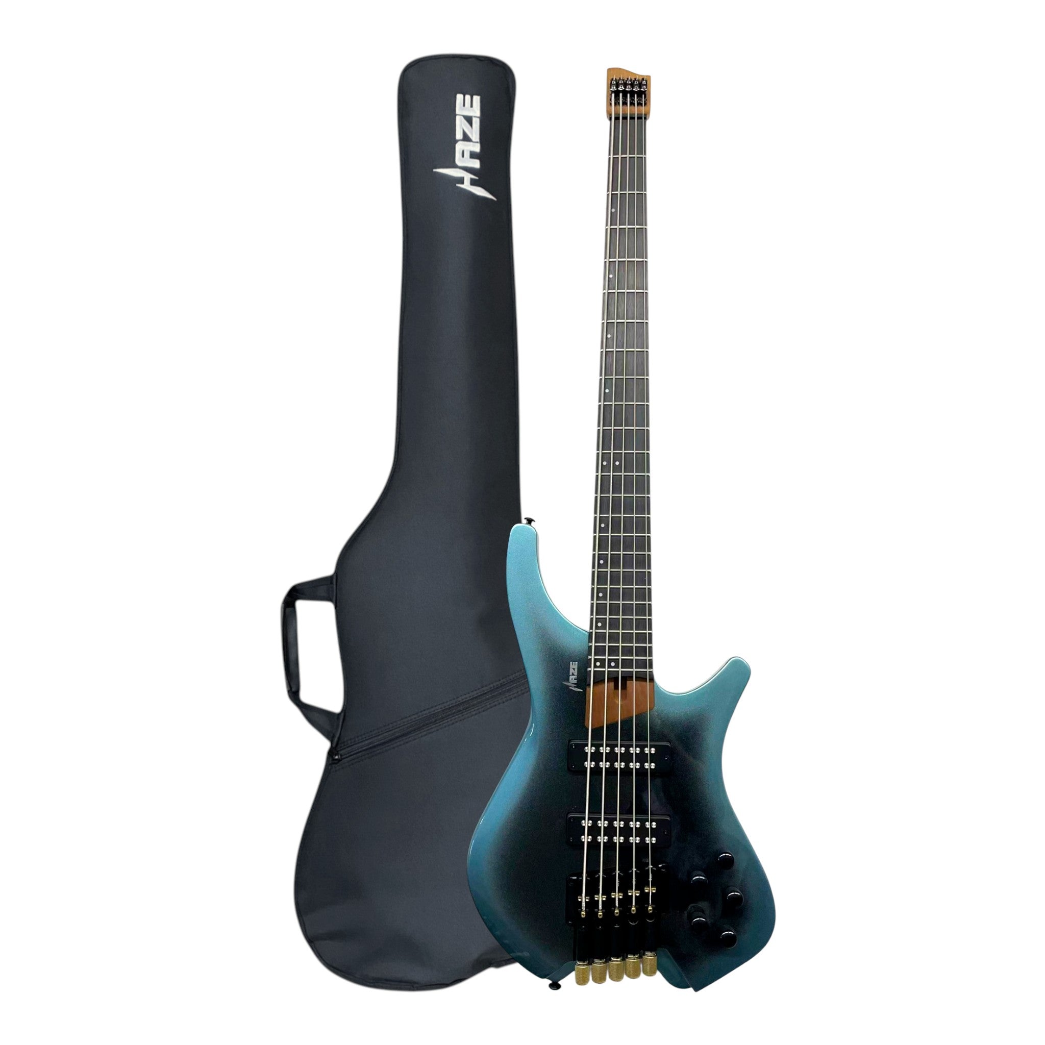 (PREORDER: ETA MID-MARCH 2026) Haze HB5 “Nightwave” Headless 5-String Electric Bass – Active BJ-80 Pickups – Metallic Blueburst – HB5BL