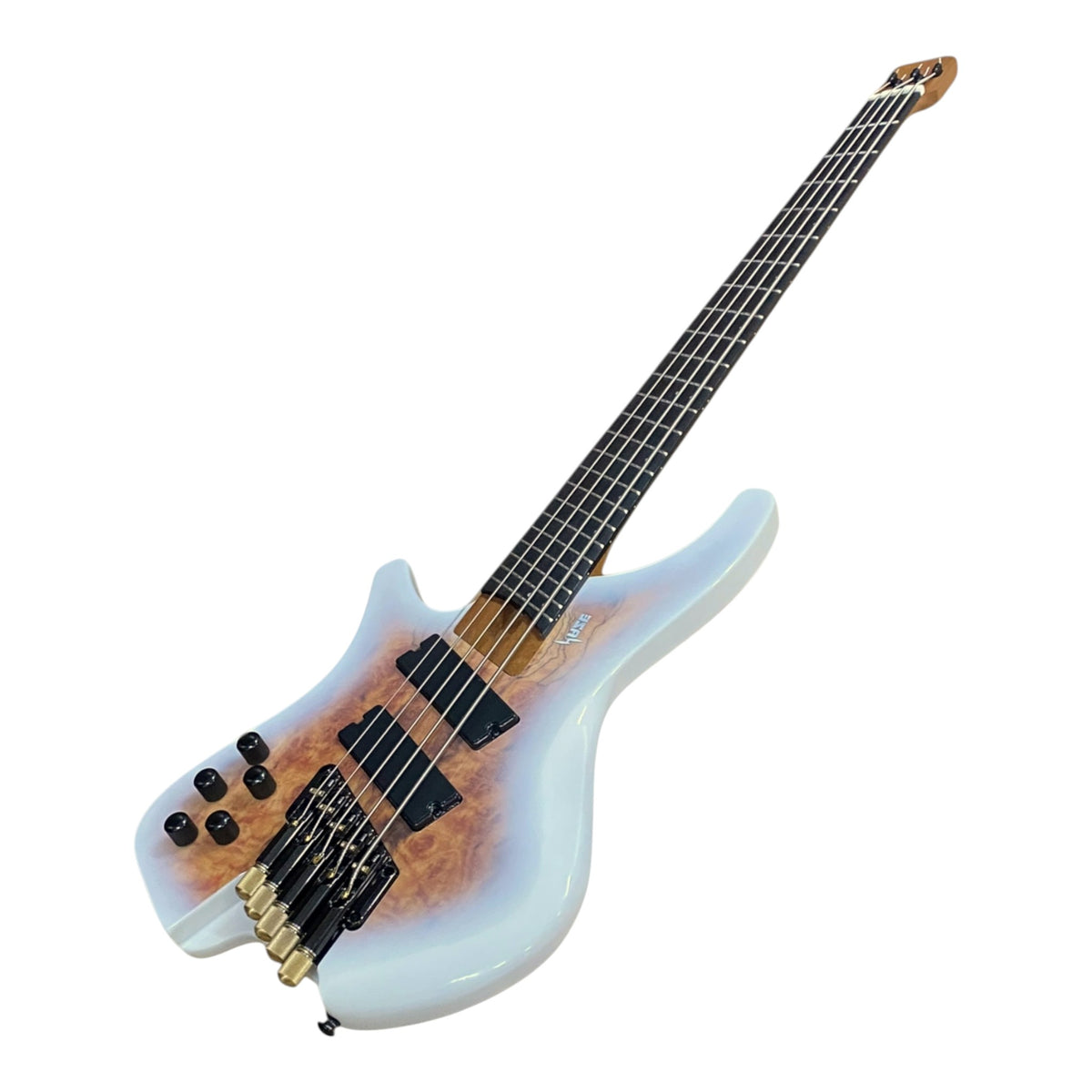 Pre-Order – ETA Late October 2026 | Haze HB5FFMSLH Voyager Series Left-Handed Headless Fanned-Fret 5-String Electric Bass – Roasted Maple Neck, White Sunburst, Active BJ-80 Pickups