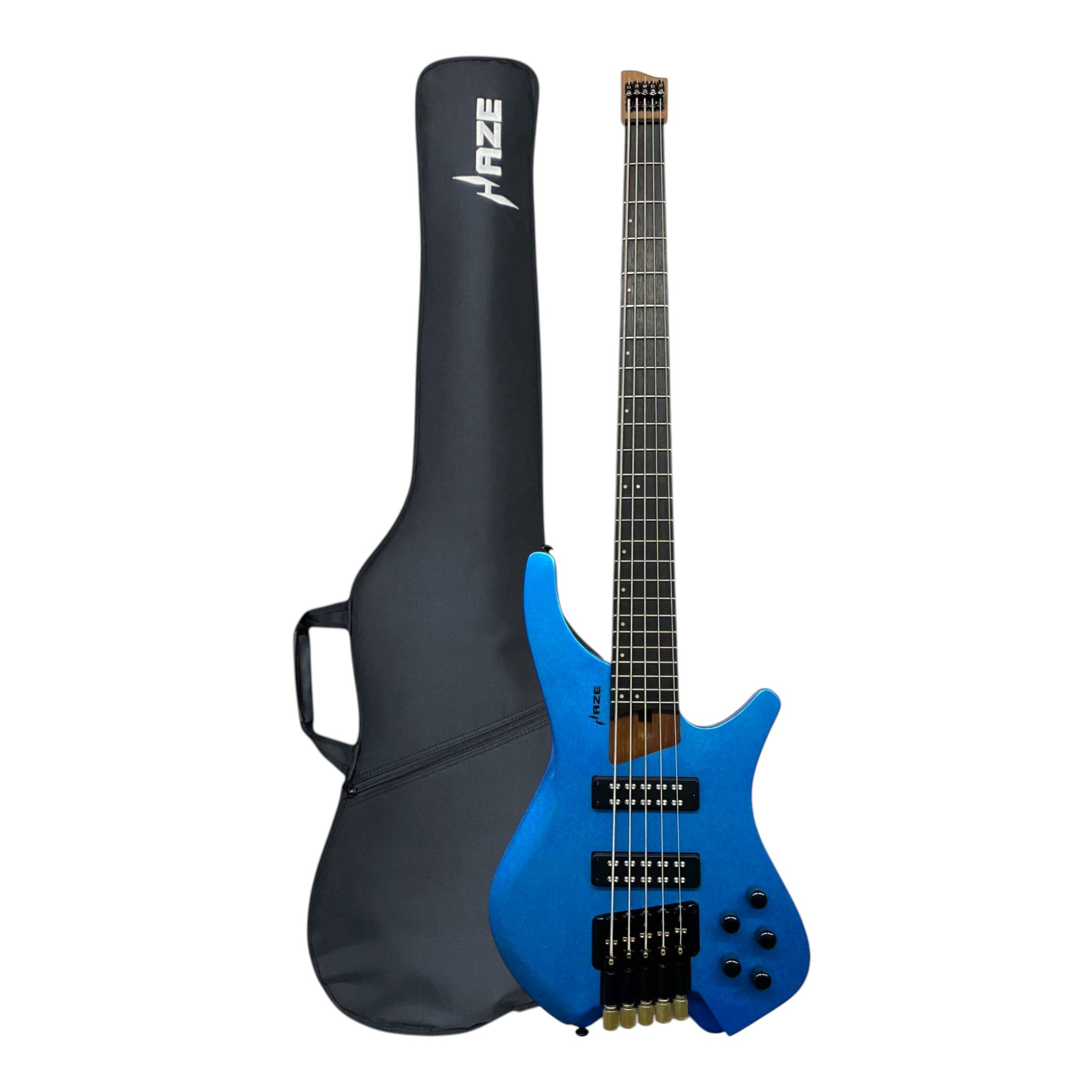 (PREORDER: ETA MID-MARCH 2026) Haze HB5 “Sapphire” Headless 5-String Electric Bass – Active BJ-80 Pickups – Snowflake Blue – HB5SB