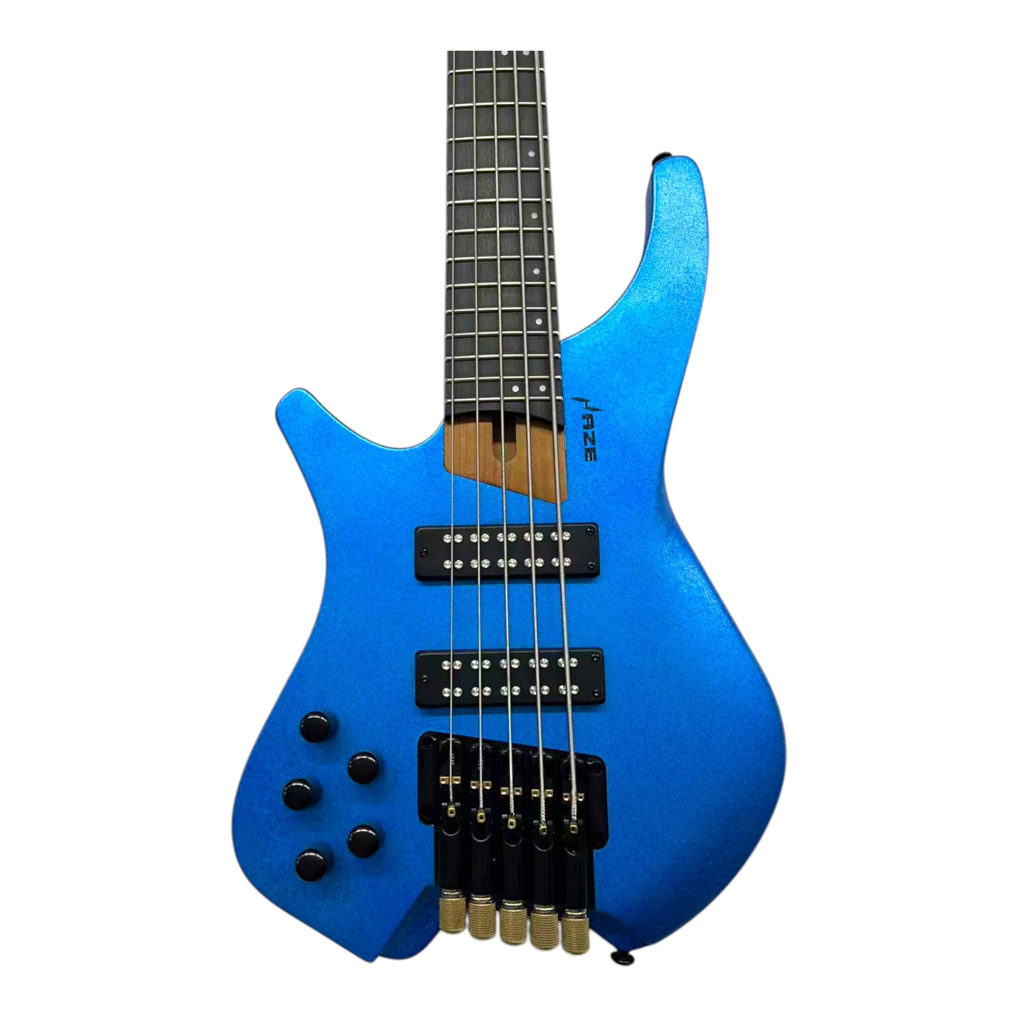(PREORDER: ETA MID-MARCH 2026) Haze HB5 “Sapphire” Left-Handed Headless 5-String Electric Bass – Active BJ-80 Pickups – Snowflake Blue – HB5SBLH