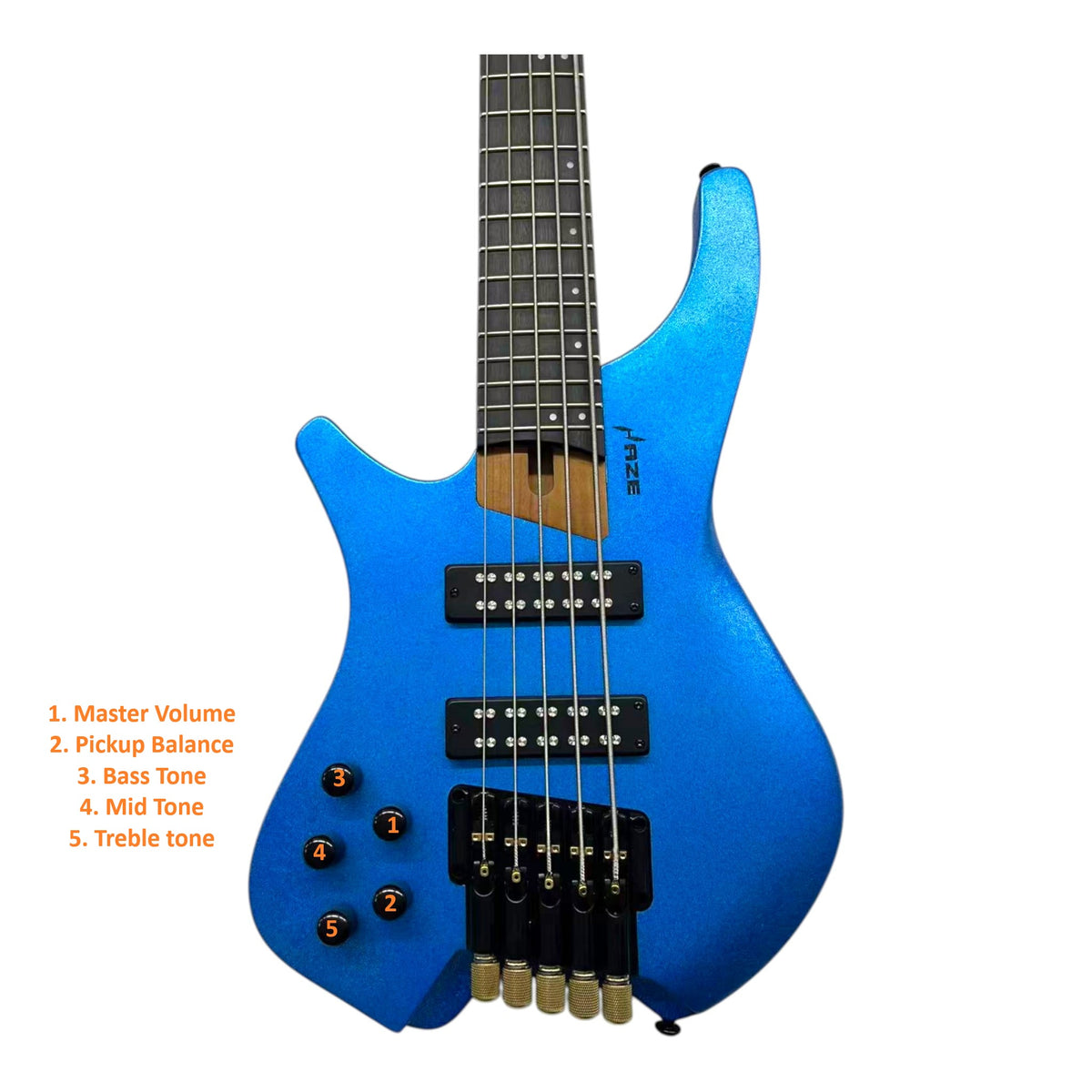 Haze HB5 “Sapphire” Left-Handed Headless 5-String Electric Bass – Active BJ-80 Pickups – Snowflake Blue – HB5SBLH