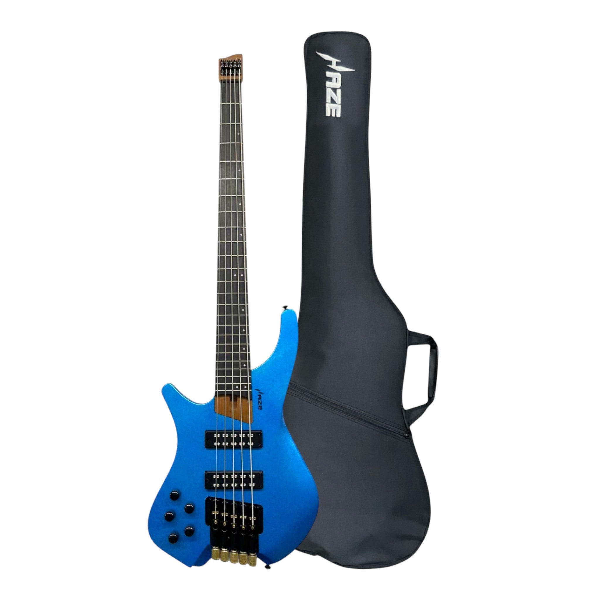 (PREORDER: ETA MID-MARCH 2026) Haze HB5 “Sapphire” Left-Handed Headless 5-String Electric Bass – Active BJ-80 Pickups – Snowflake Blue – HB5SBLH