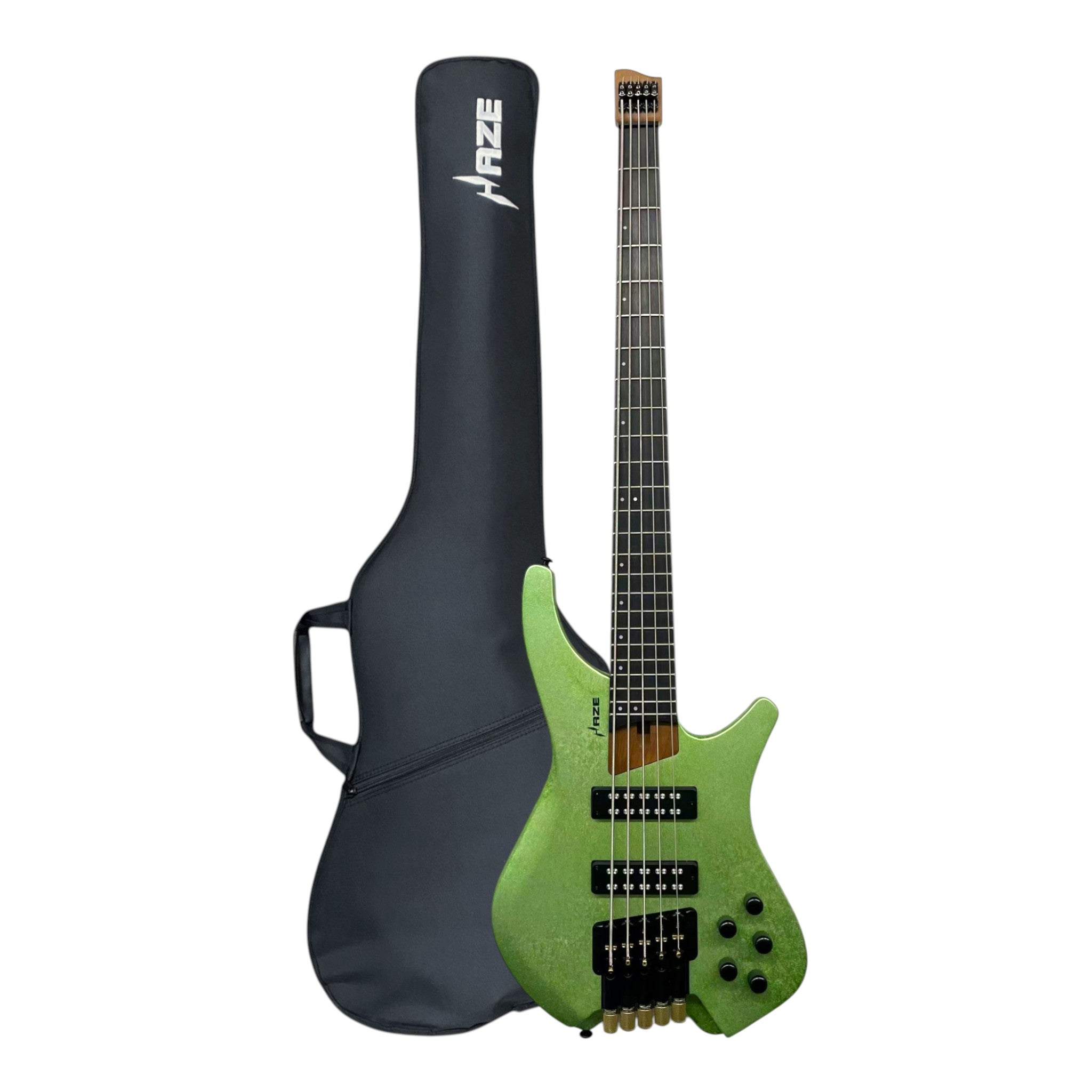 (PREORDER: ETA MID-MARCH 2026) Haze HB5 “Emerald” Headless 5-String Electric Bass – Active BJ-80 Pickups – Snowflake Green – HB5SG