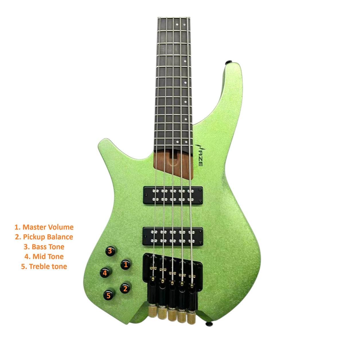 Haze HB5 “Emerald” Left-Handed Headless 5-String Electric Bass – Active BJ-80 Pickups – Snowflake Green – HB5SGLH