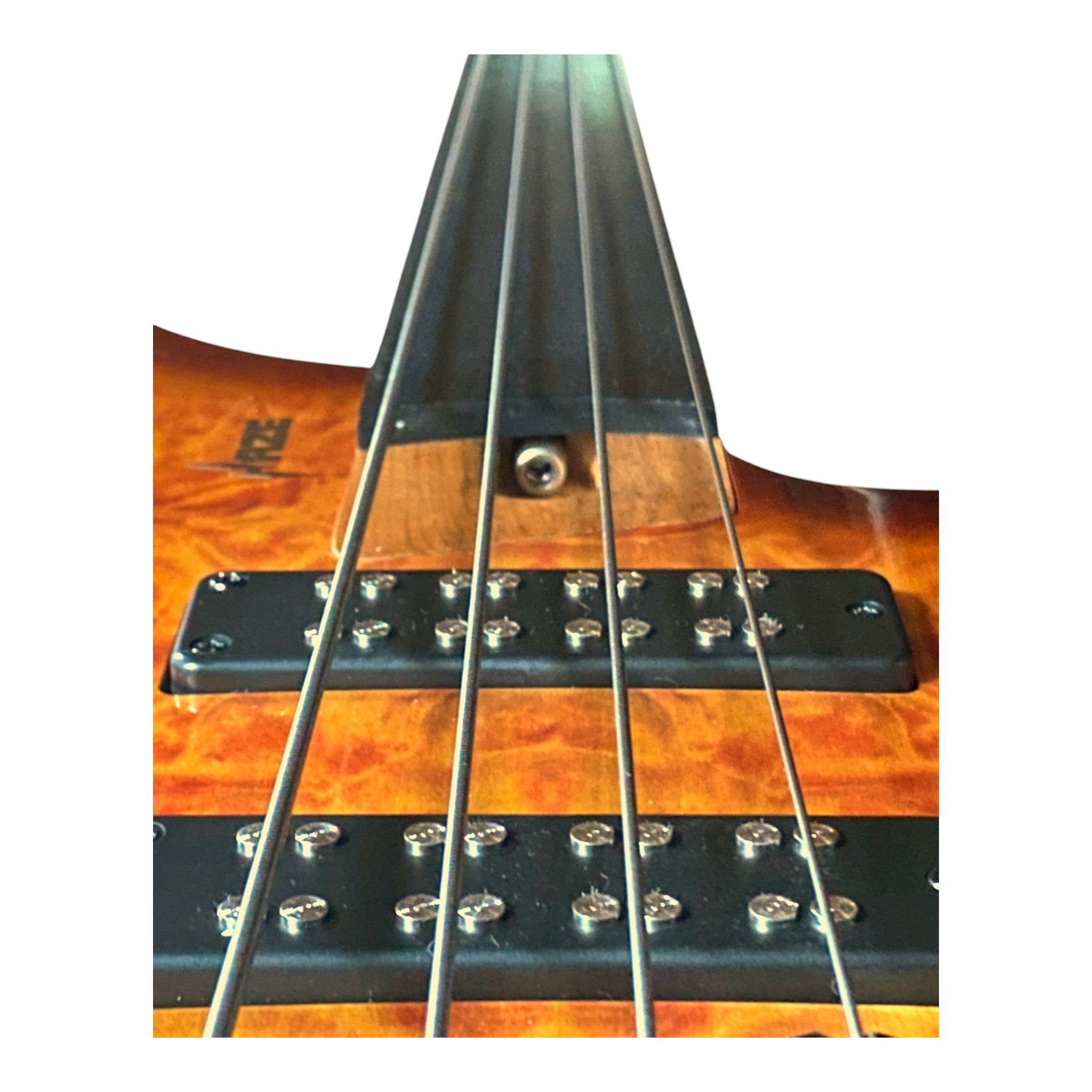 Haze HHLB4 Voyager Series Headless Fretless Electric Bass – Roasted Maple Neck, Brown Sunburst Finish, & Active BJ-80 Pickups